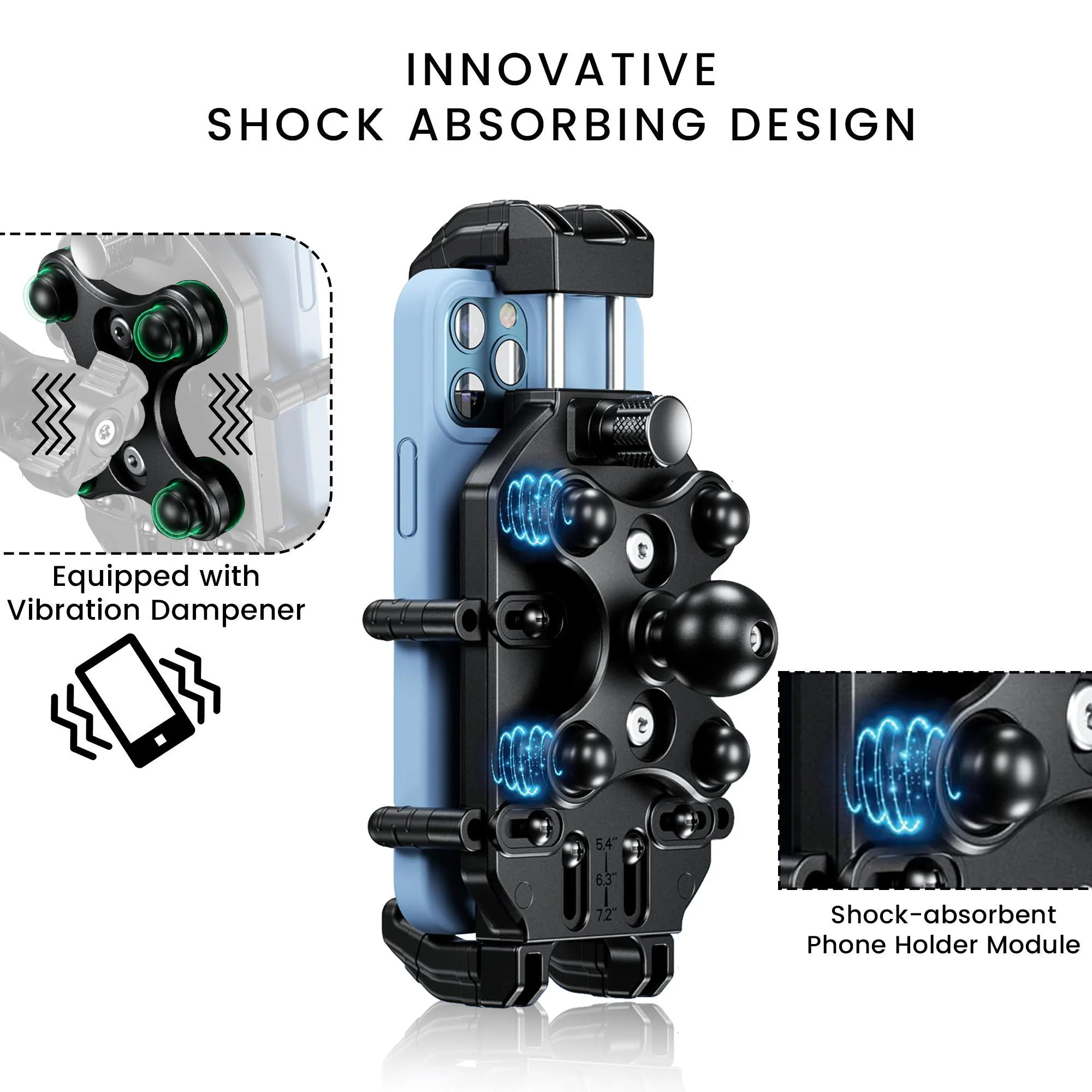 4-Sided Grip Anti Theft Mobile Holder With Vibration Dampener Handlebar Mount - Image 2