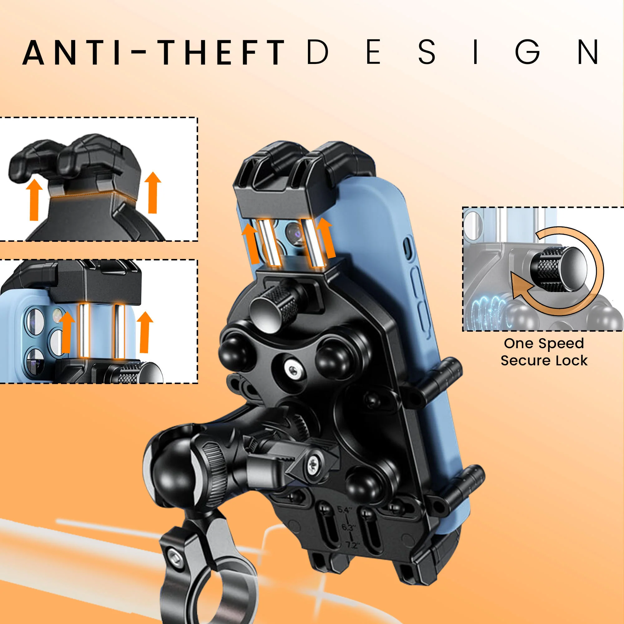 4-Sided Grip Anti Theft Mobile Holder With Vibration Dampener Handlebar Mount - Image 4