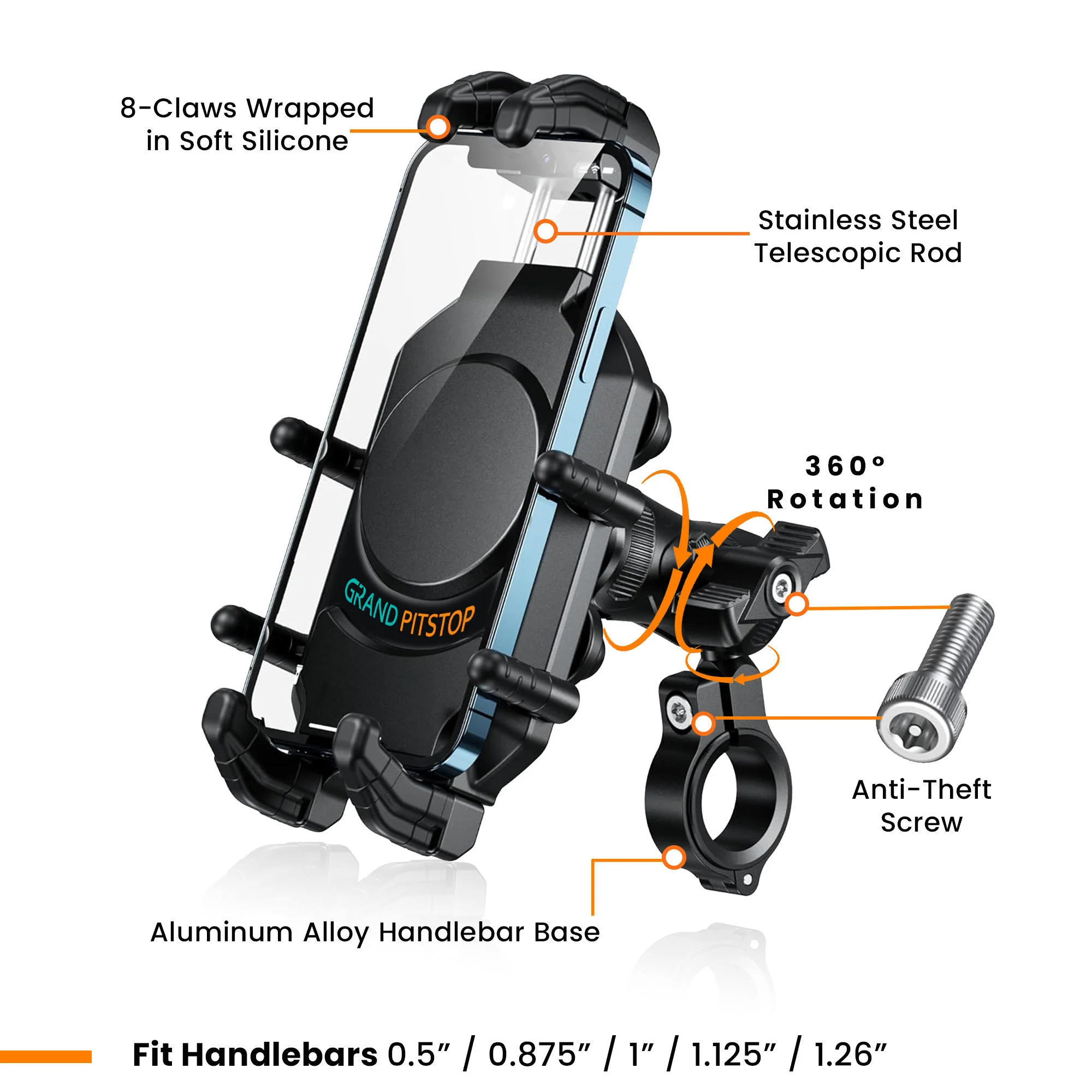 4-Sided Grip Anti Theft Mobile Holder With Vibration Dampener Handlebar Mount - Image 5