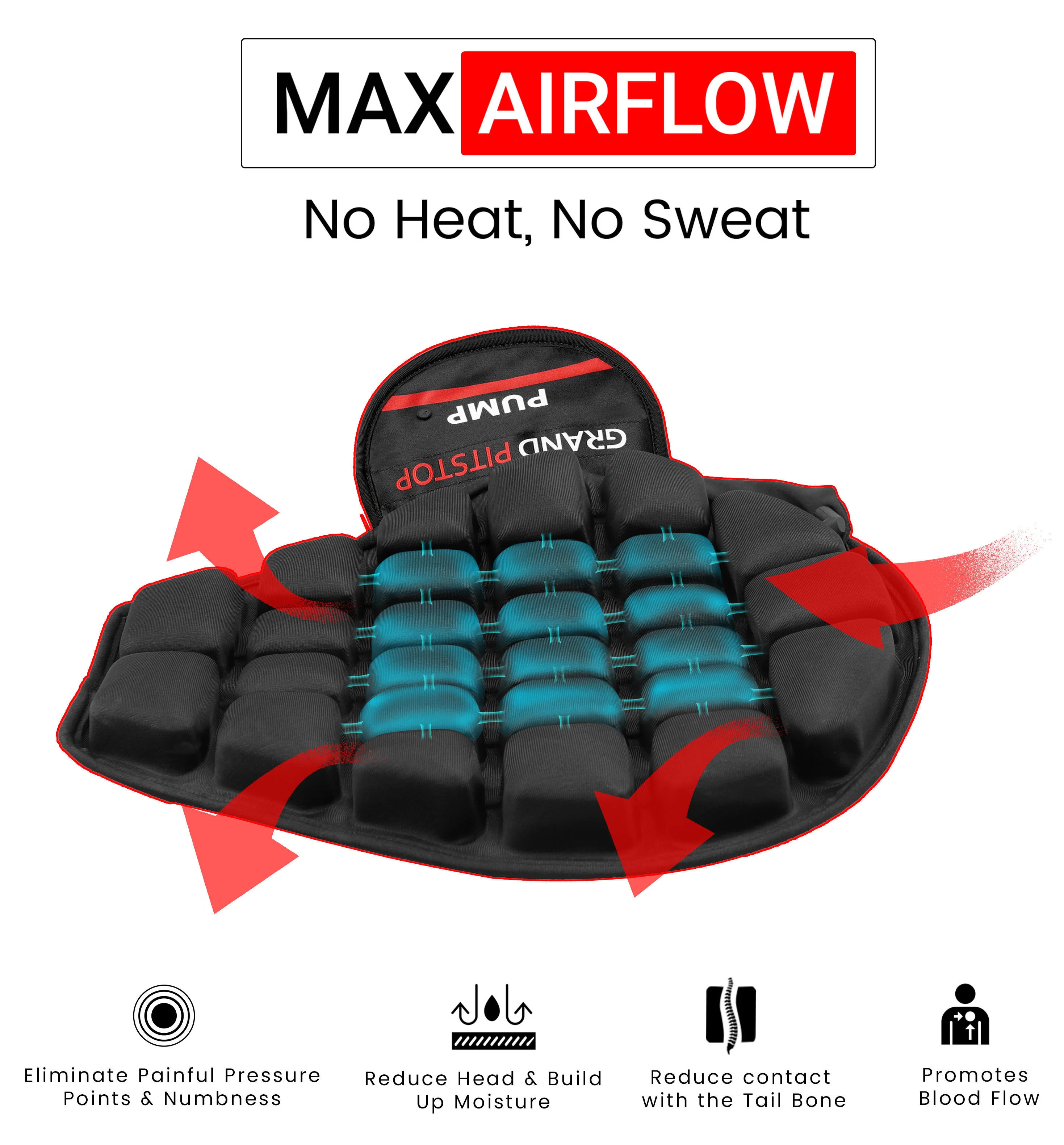 Air Bubble Airseat for Medical, Offices, Home, Motorcycle and Car Lumbar Support - Cruiser with Pump - Image 6