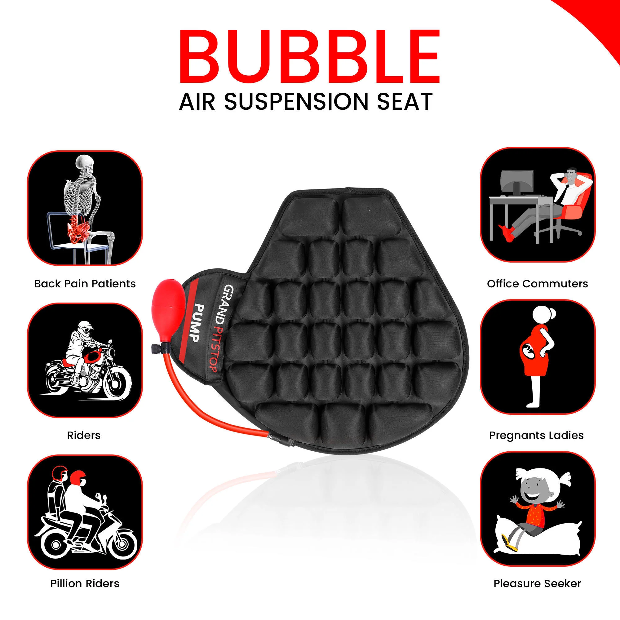 Air Bubble Airseat for Medical, Offices, Home, Motorcycle and Car Lumbar Support - Cruiser with Pump - Image 8