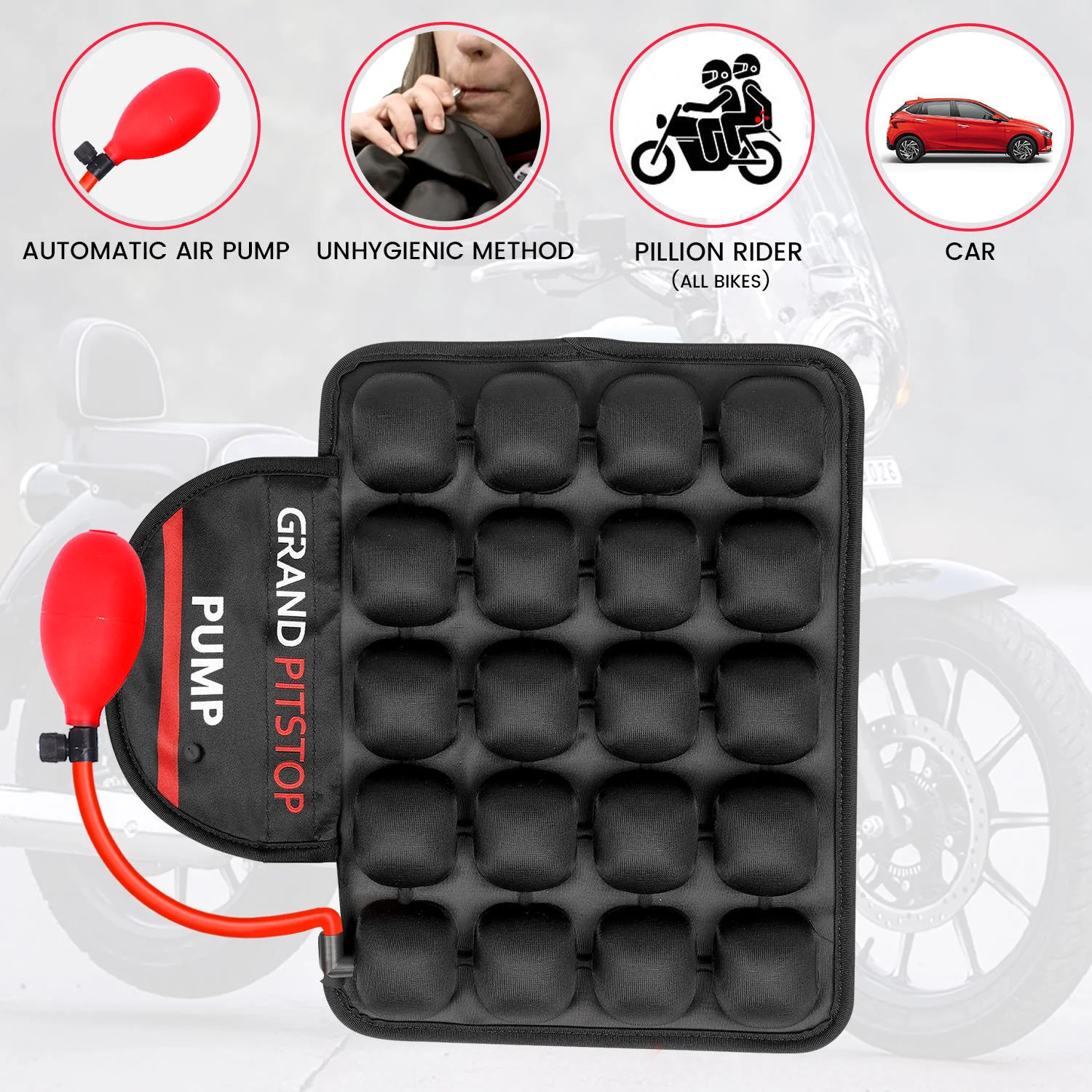 Air Bubble Airseat for Medical, Offices, Home, Motorcycle and Car Lumbar Support - Pillion with Pump - Image 3