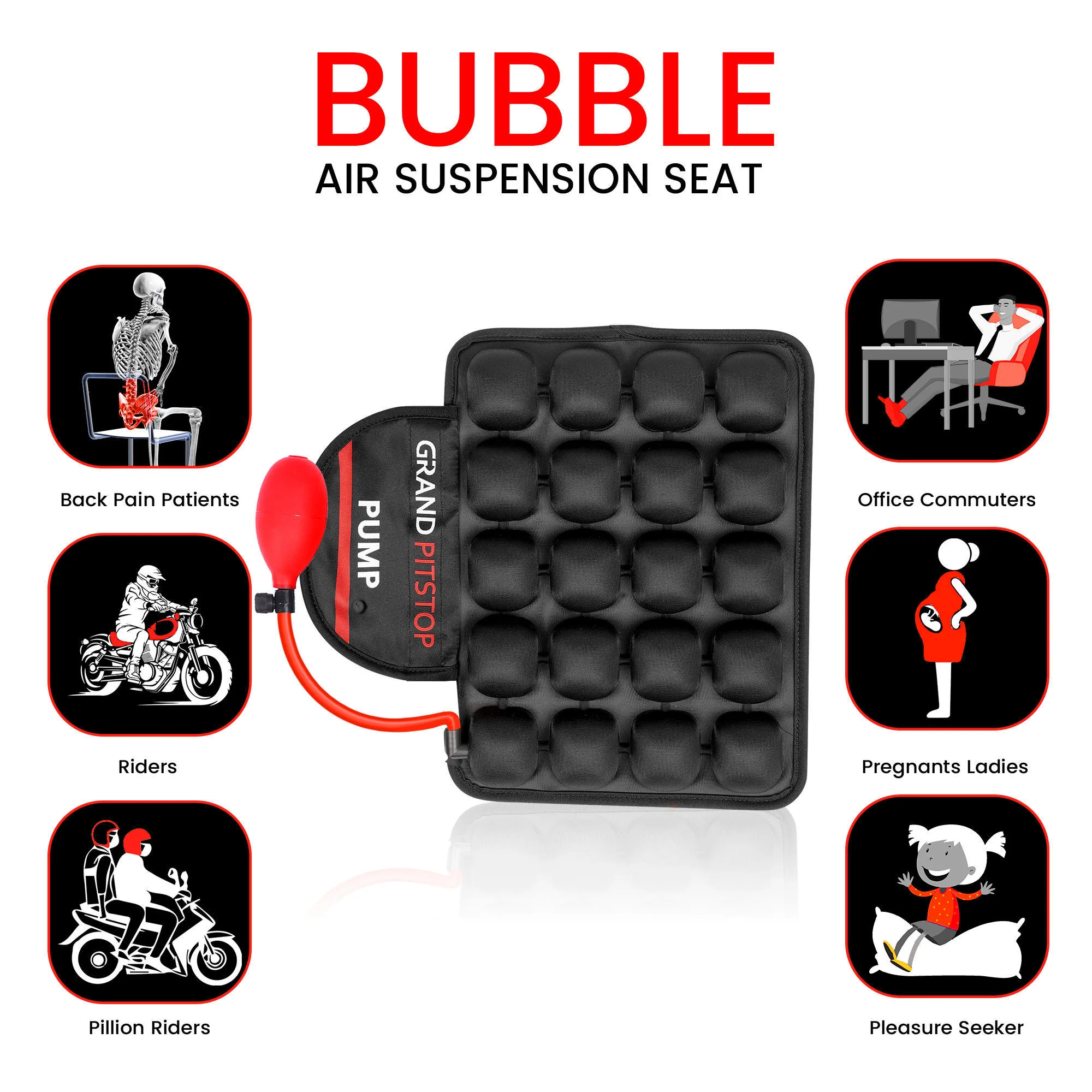 Air Bubble Airseat for Medical, Offices, Home, Motorcycle and Car Lumbar Support - Pillion with Pump - Image 7