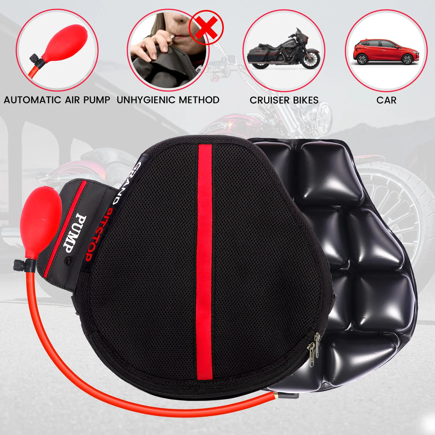 Air Comfy Seat Cushion for Medical, Offices, Home, Motorcycle and Car Lumbar Support - Cruiser Premium with Pump - Image 3