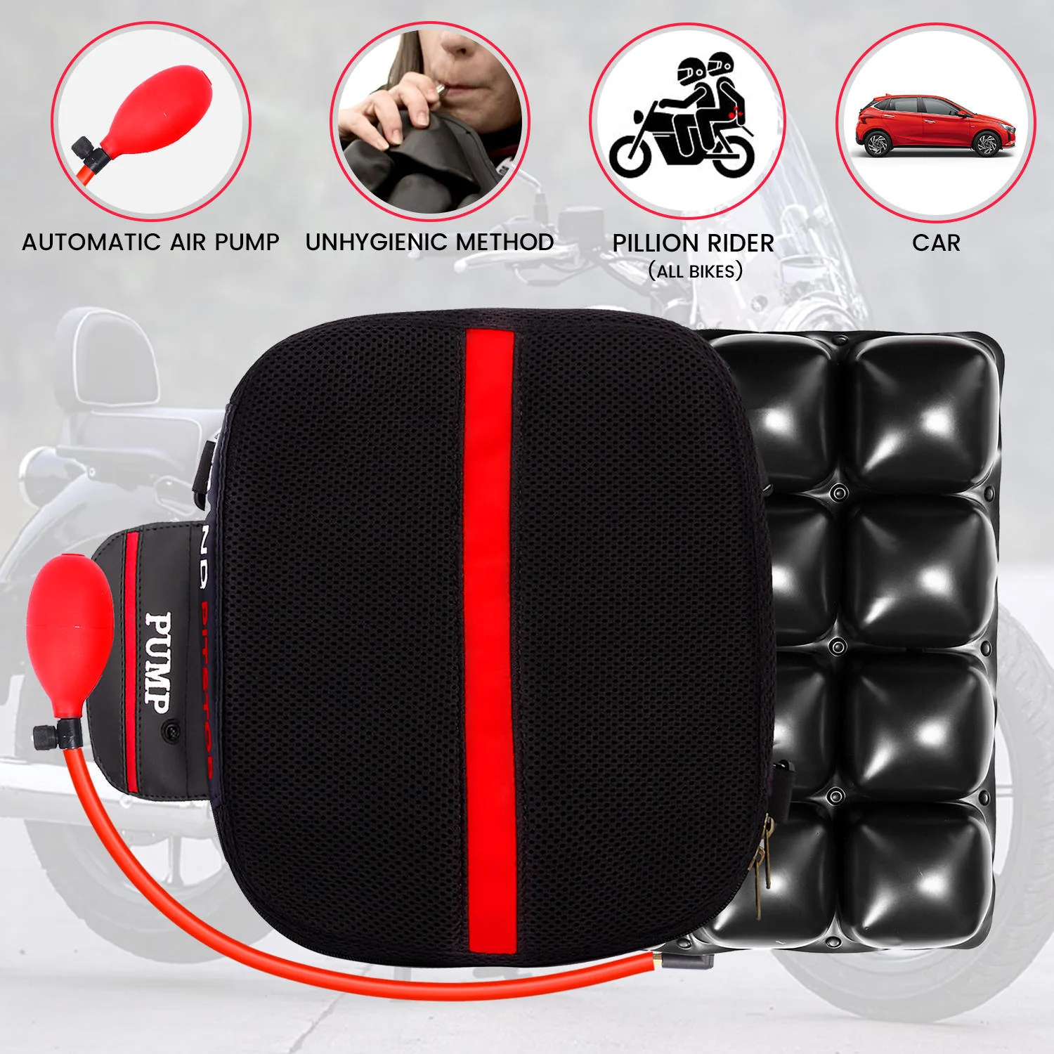 Air Comfy Seat Cushion for Medical, Offices, Home, Motorcycle and Car Lumbar Support - Pillion Premium with Pump - Image 3