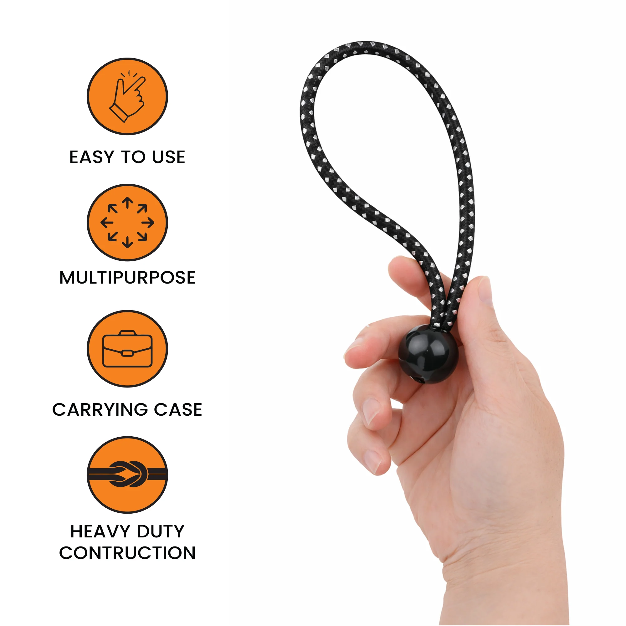 Bungee Balls With Reflecting  (8 Inches) - Set Of 10 - Black - Image 3