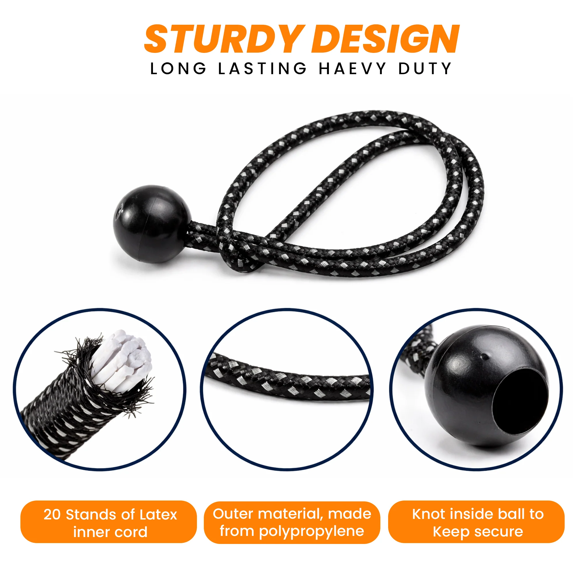 Bungee Balls With Reflecting  (8 Inches) - Set Of 10 - Black - Image 4
