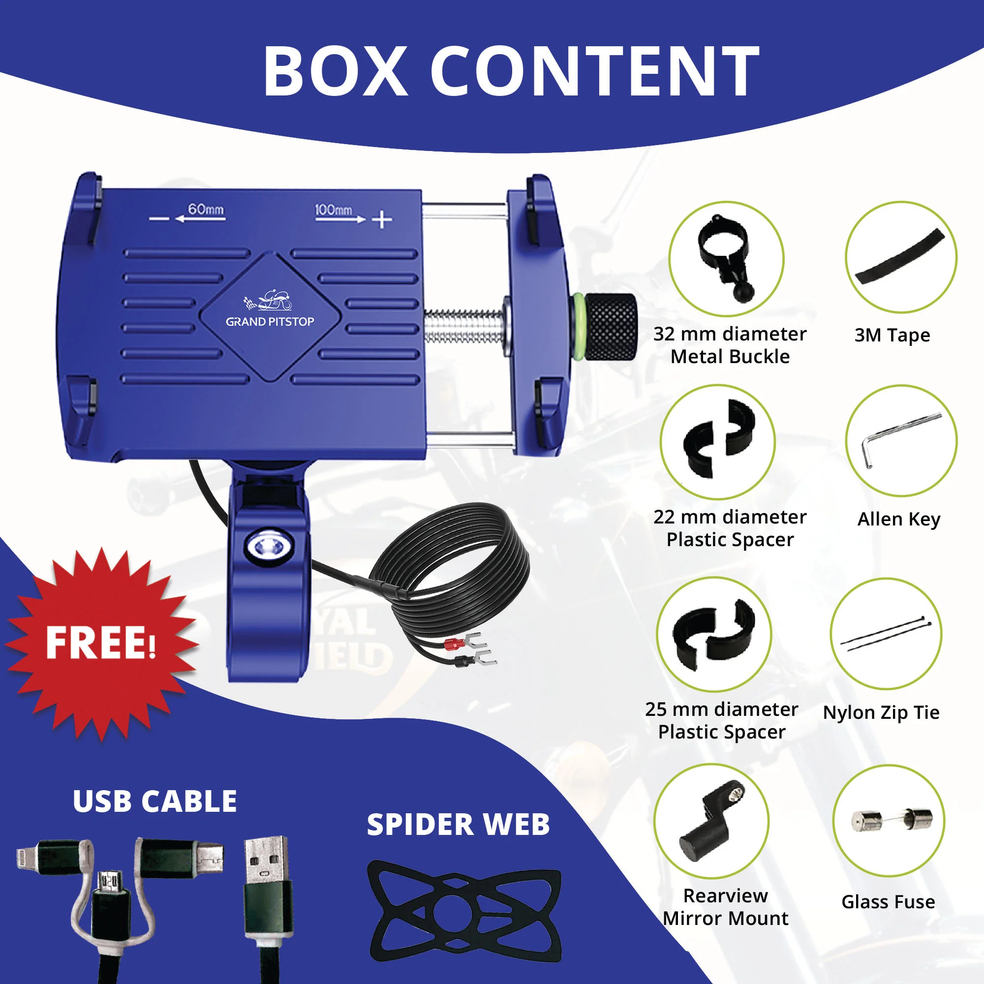 Claw Grip Aluminium Mobile Holder Mount with Charger - Blue - Image 3