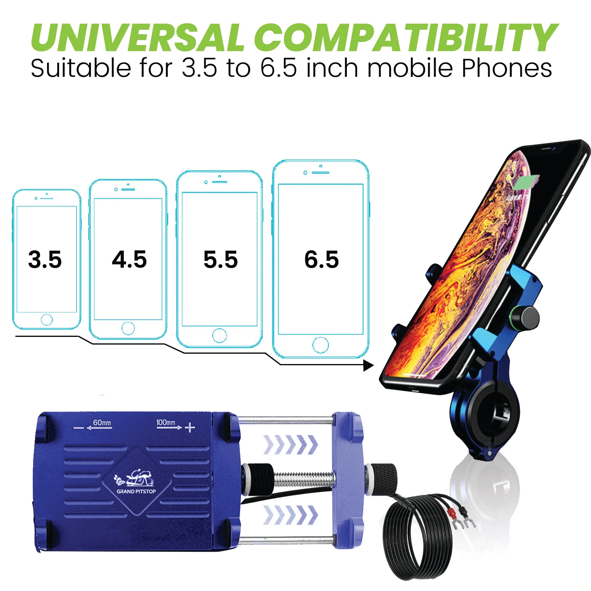 Claw Grip Aluminium Mobile Holder Mount with Charger - Blue - Image 4
