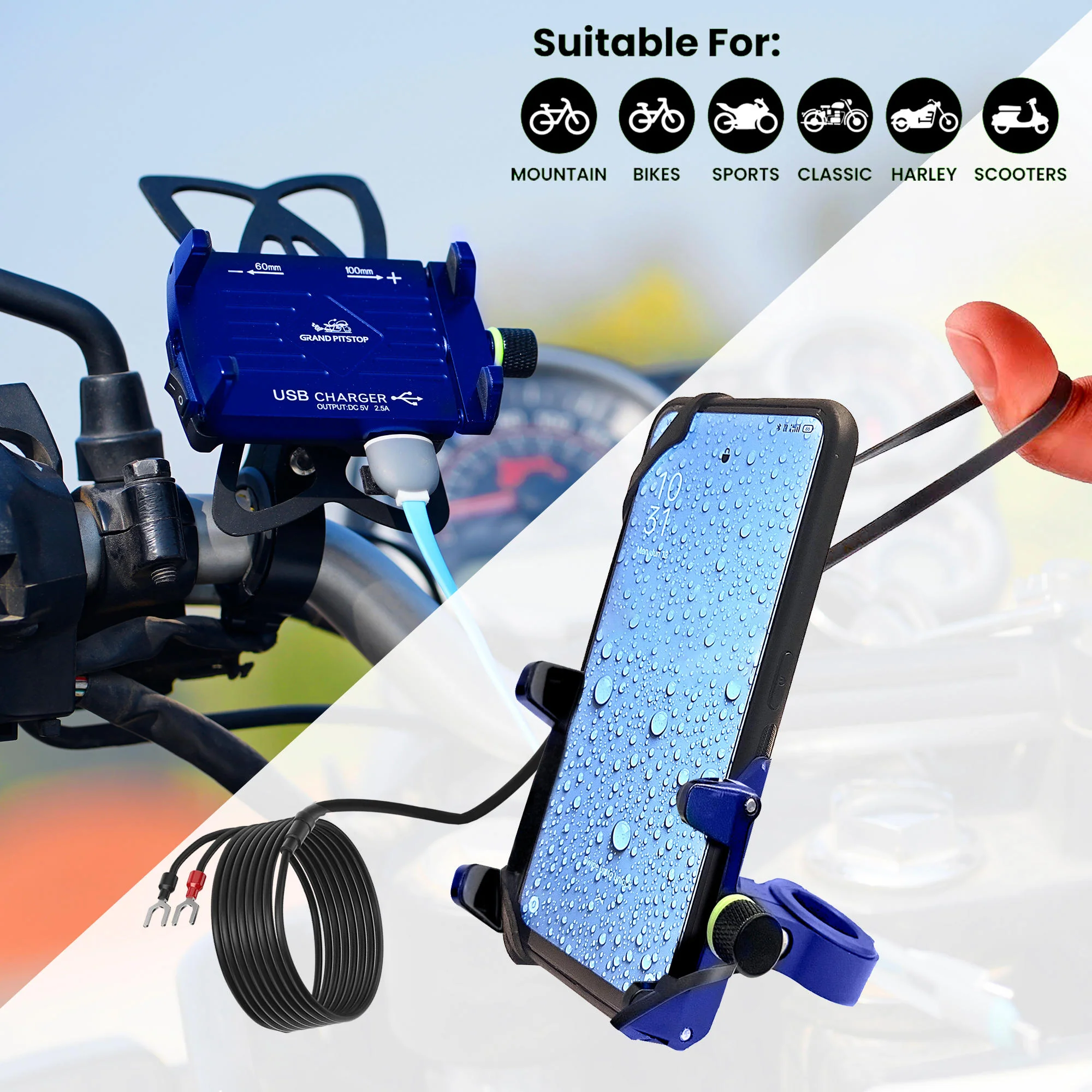 Claw Grip Aluminium Mobile Holder Mount with Charger - Blue - Image 5