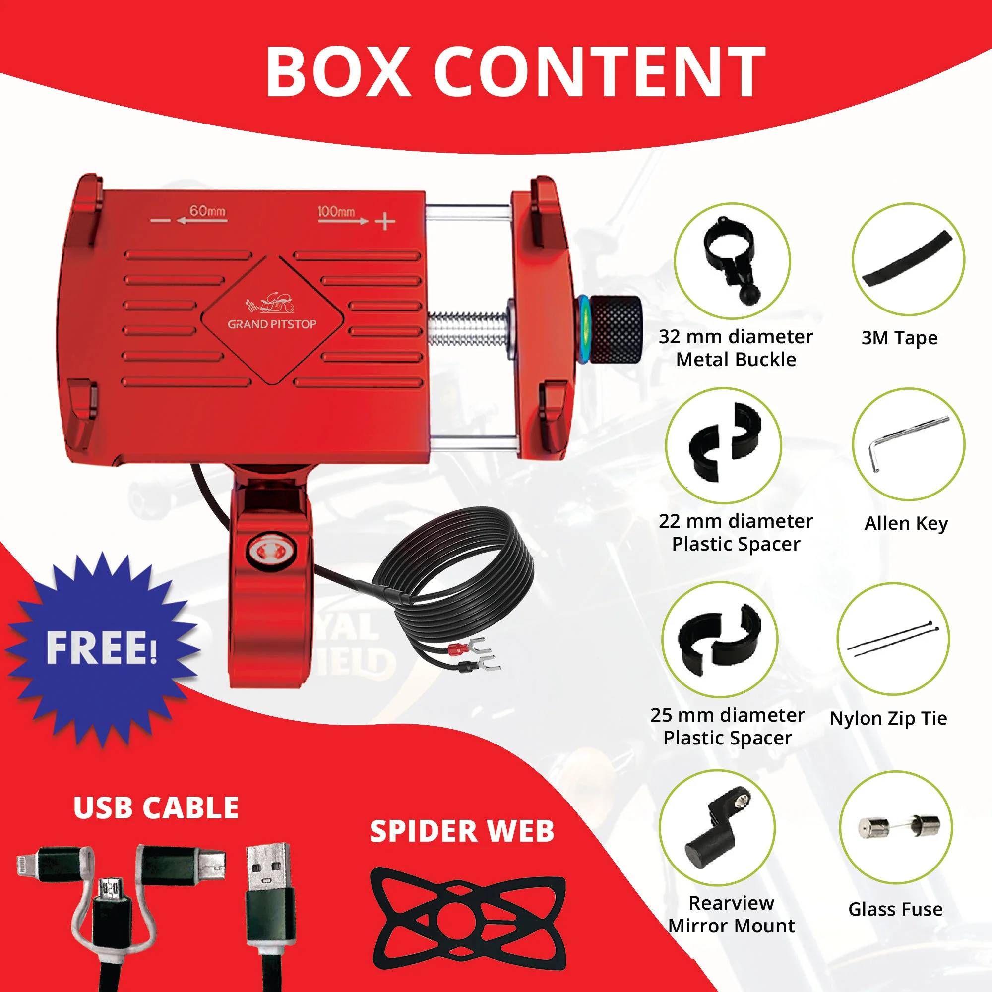 Claw Grip Aluminium Mobile Holder Mount with Charger - Red - Image 3