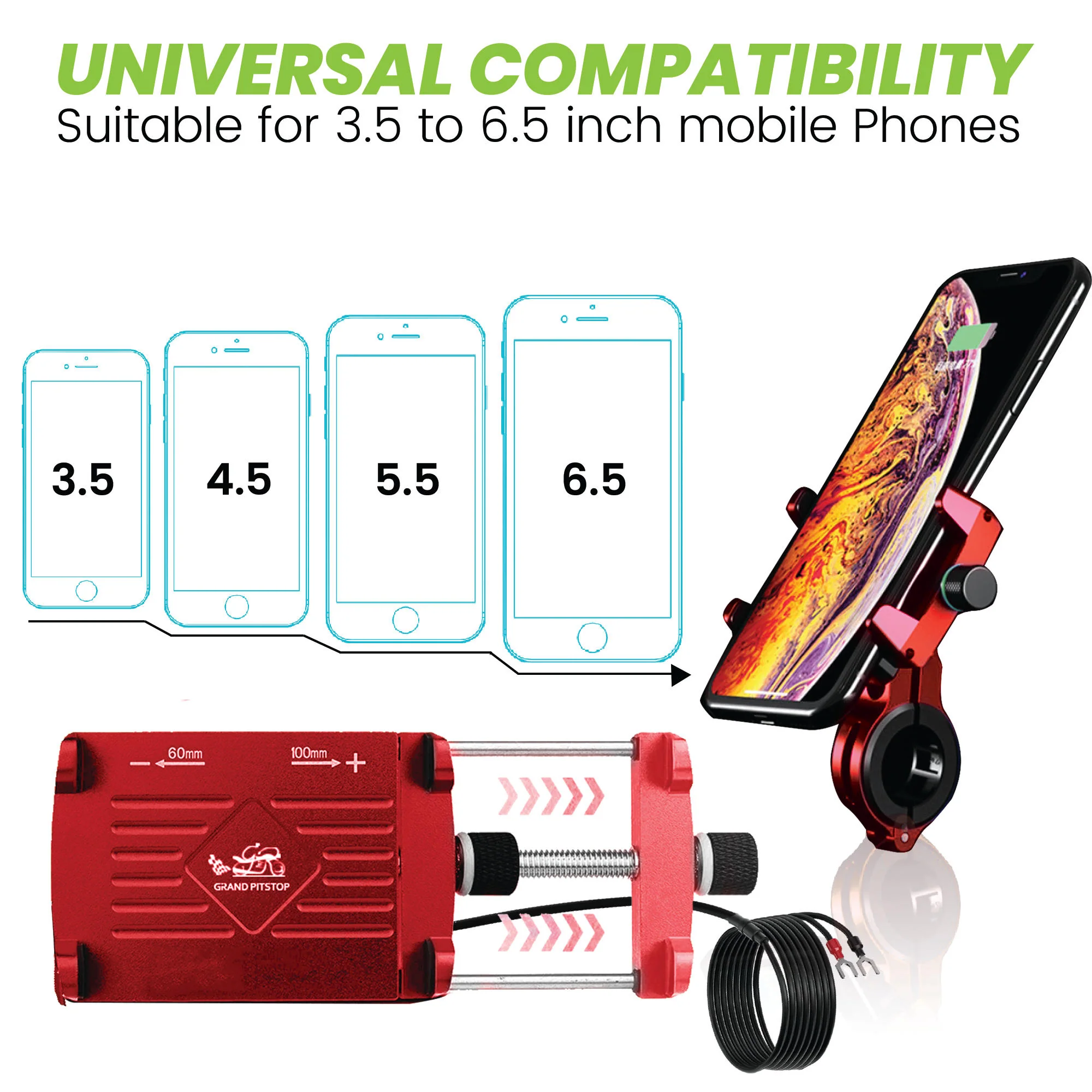 Claw Grip Aluminium Mobile Holder Mount with Charger - Red - Image 4