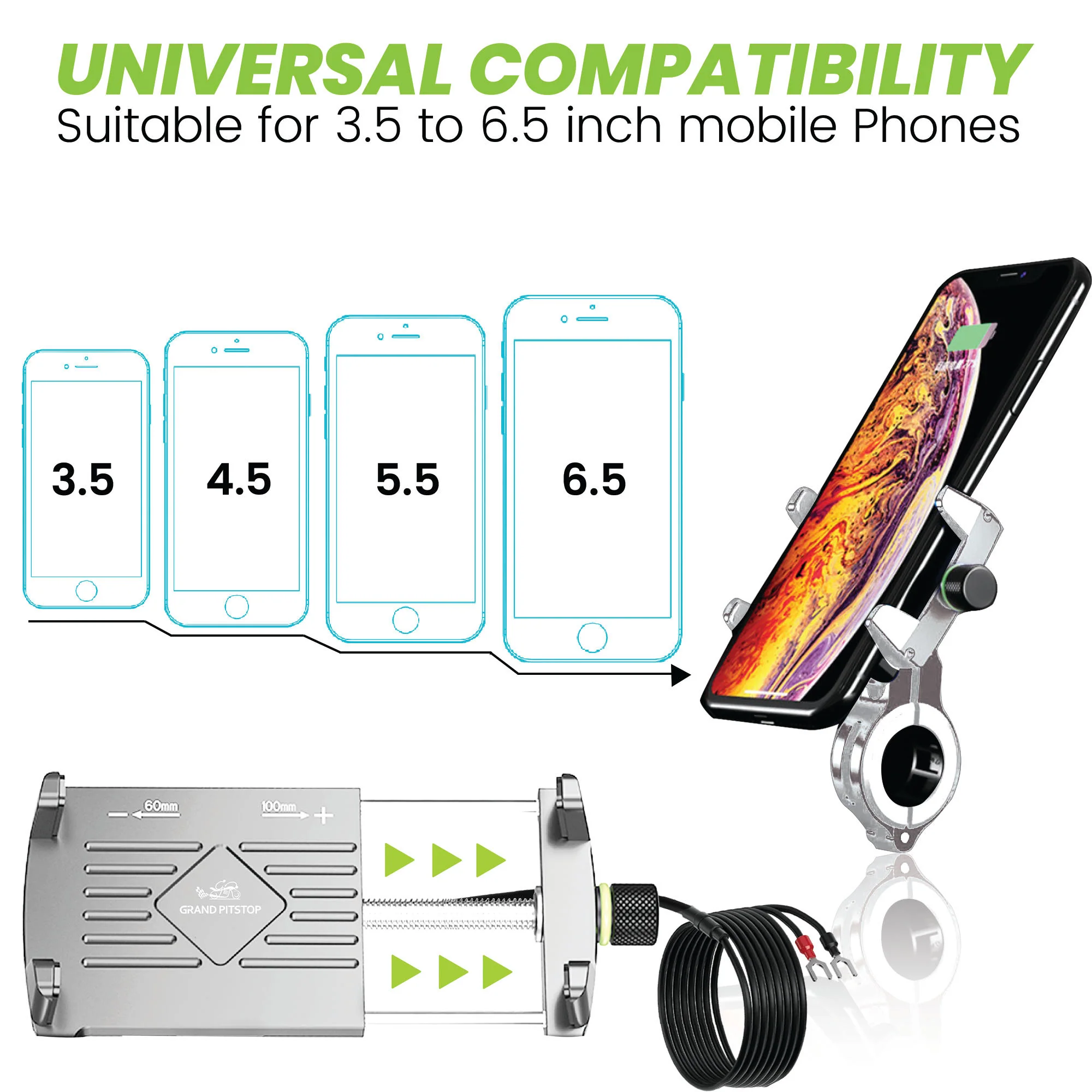Claw Grip Aluminium Mobile Holder Mount with Charger - Silver - Image 4