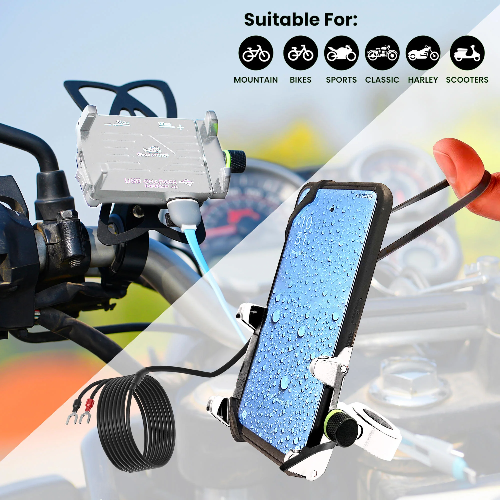 Claw Grip Aluminium Mobile Holder Mount with Charger - Silver - Image 5