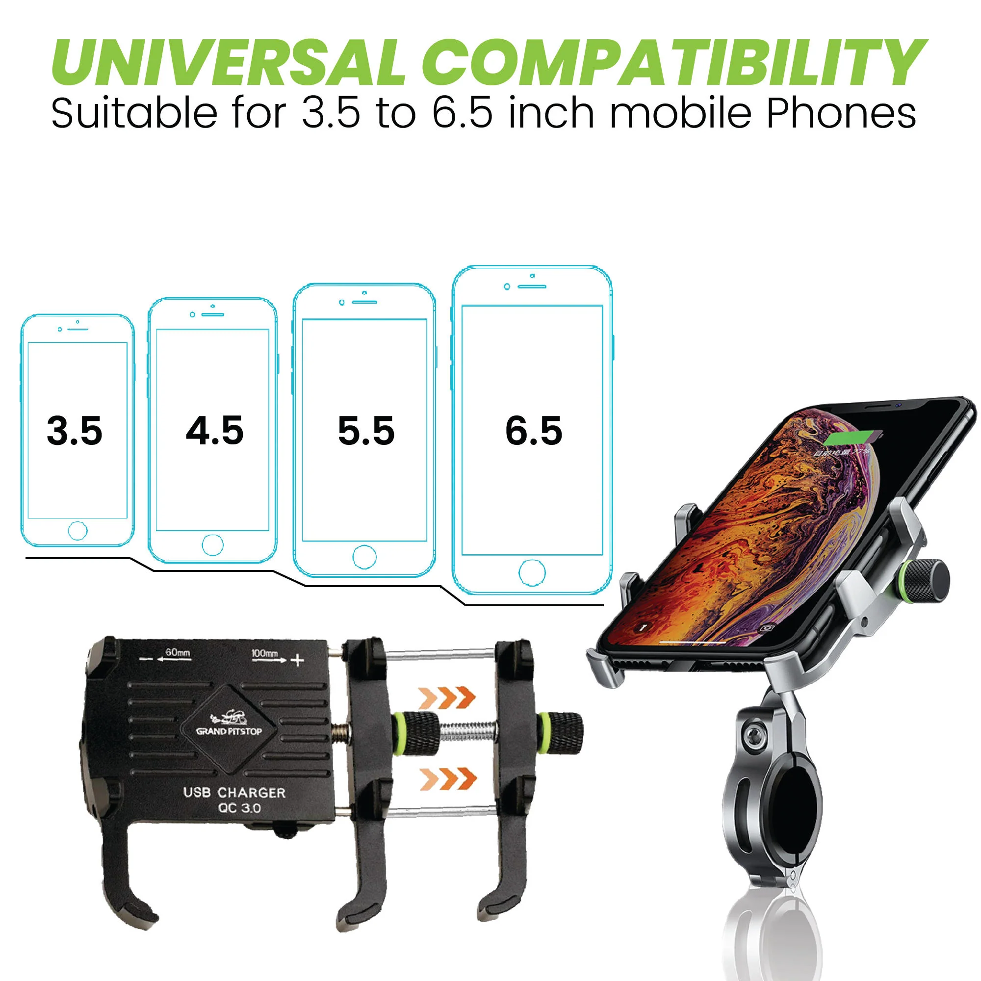 Claw with Jaw Grip Aluminium Mobile Holder with Charger - Black - Image 3