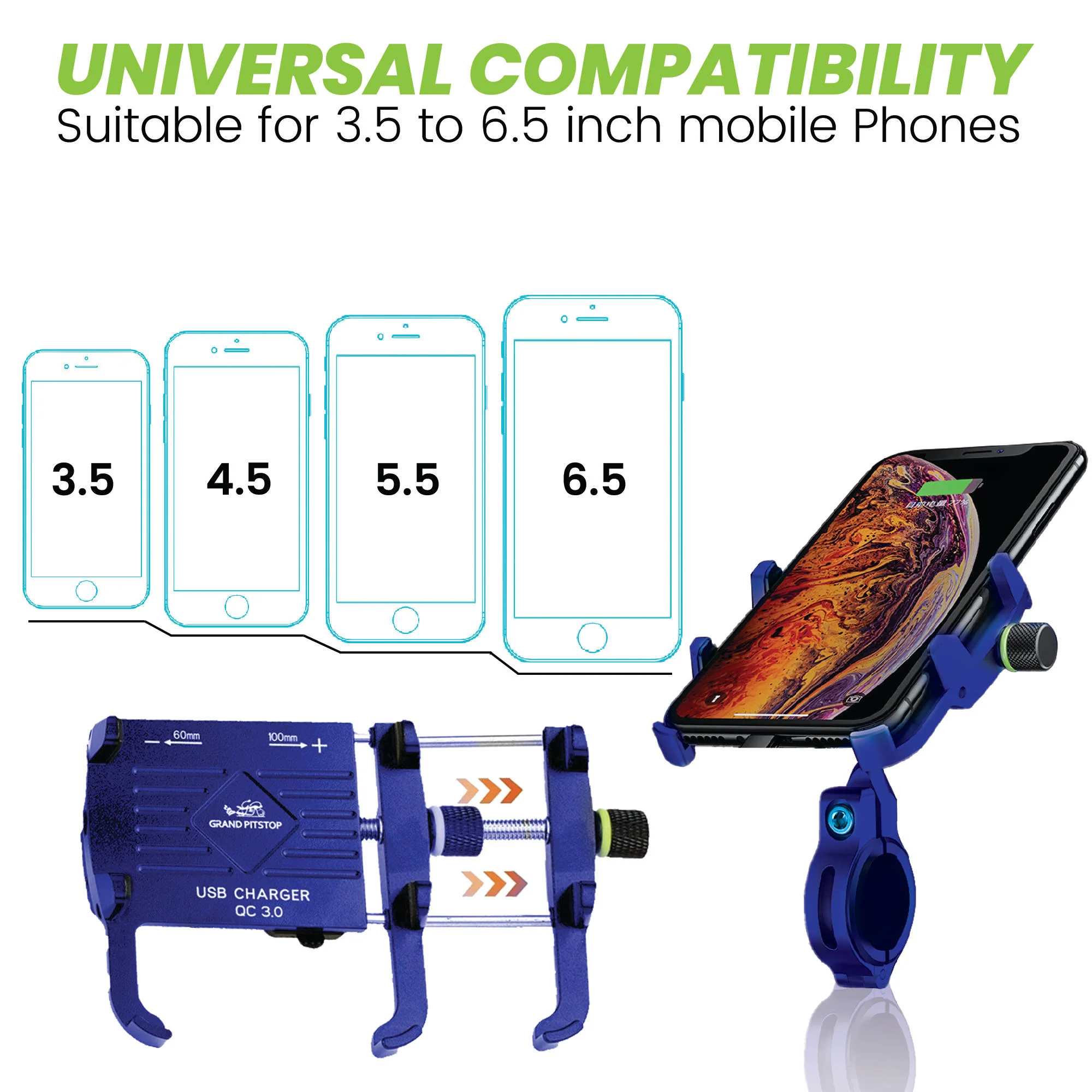 Claw with Jaw Grip Aluminium Mobile Holder with Charger - Blue - Image 3
