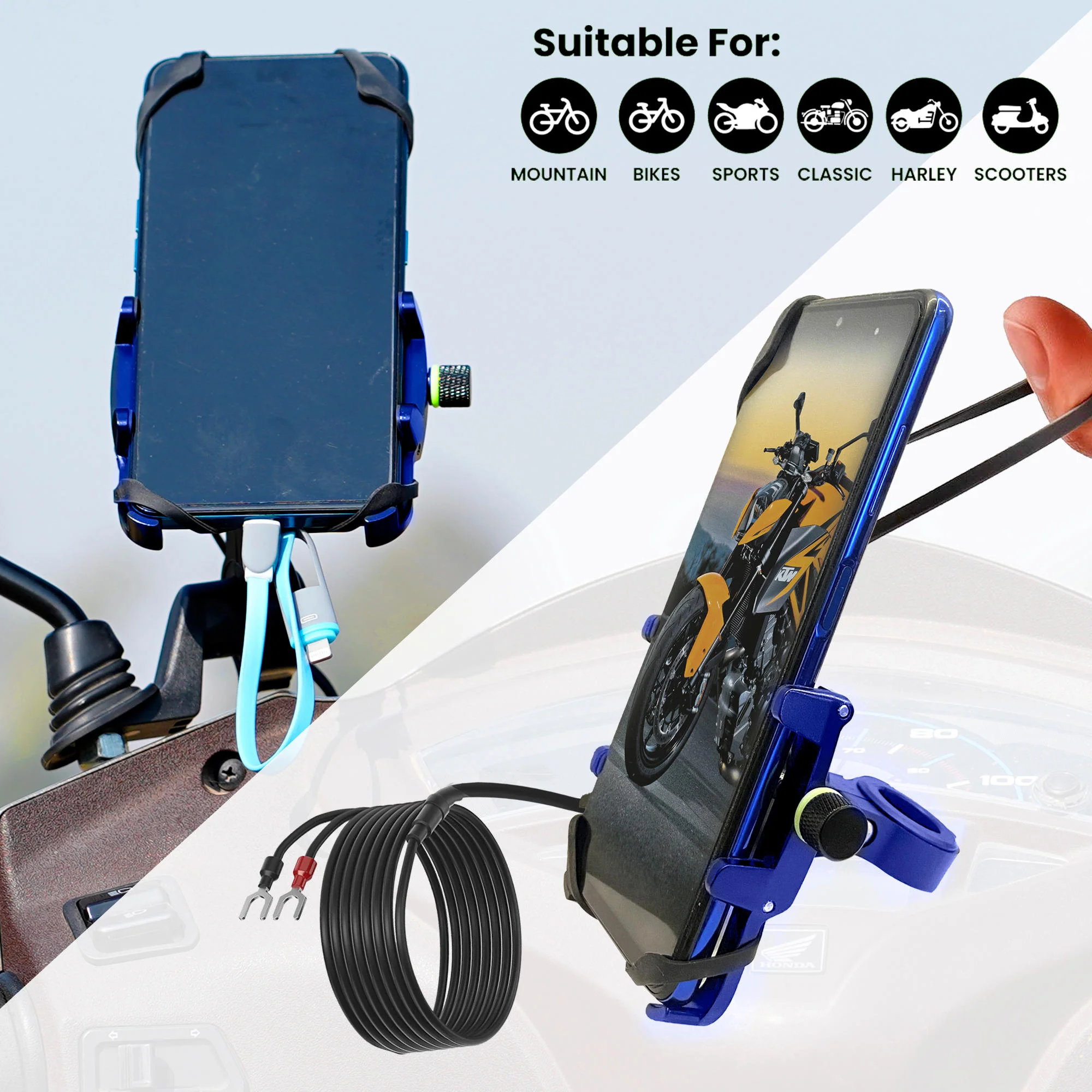 Claw with Jaw Grip Aluminium Mobile Holder with Charger - Blue - Image 5