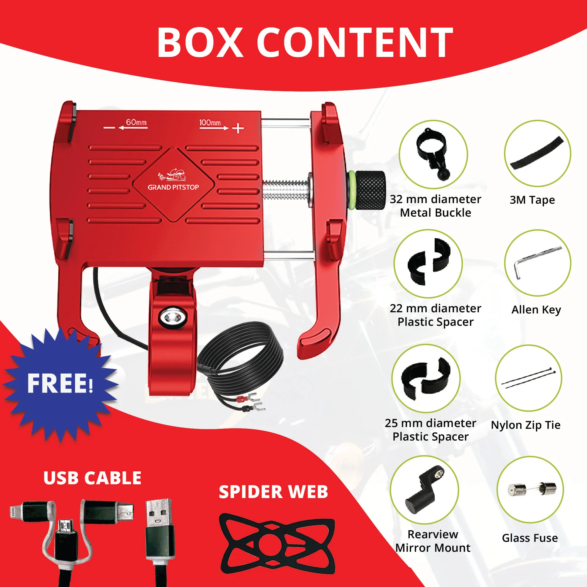 Claw with Jaw Grip Aluminium Mobile Holder with Charger - Red - Image 4