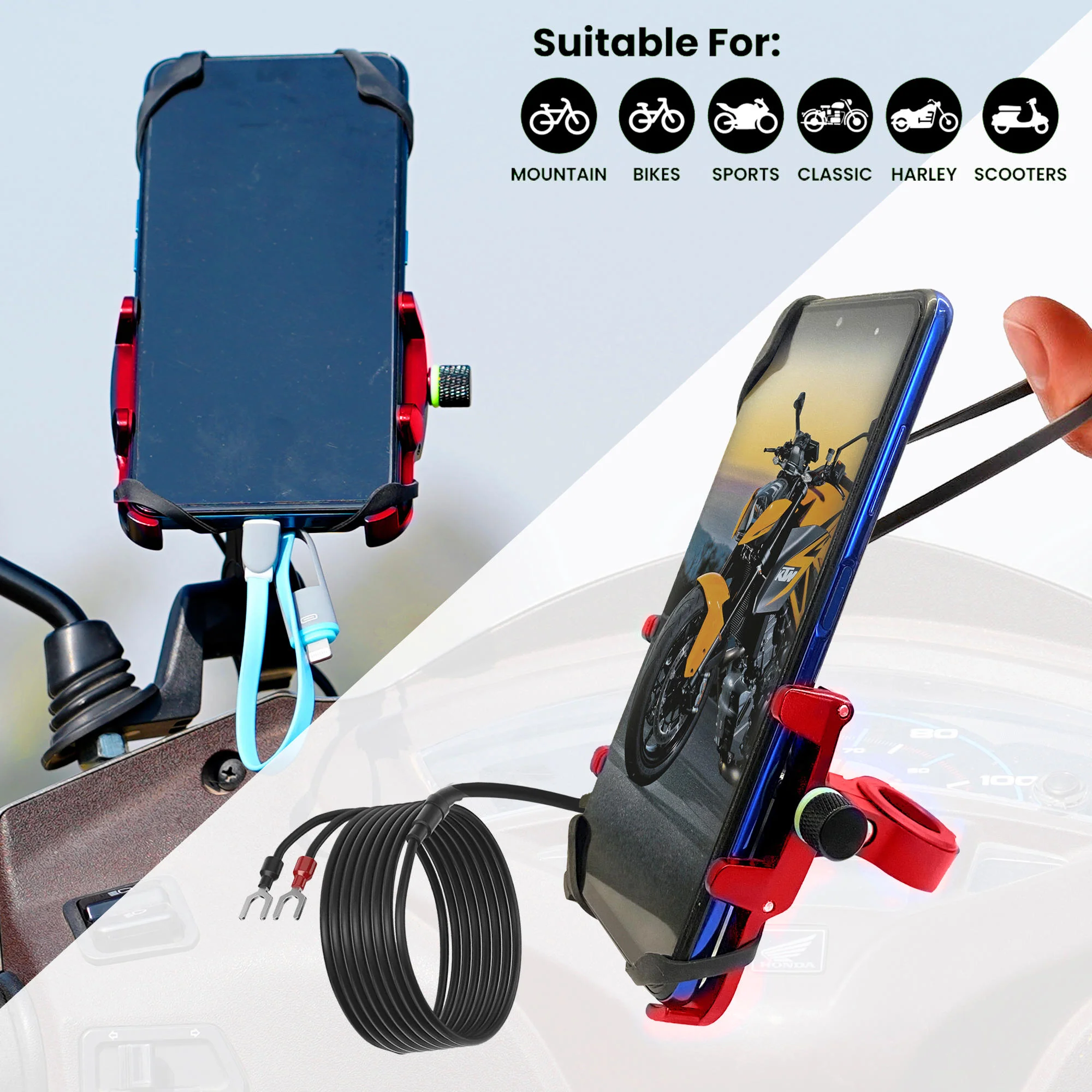Claw with Jaw Grip Aluminium Mobile Holder with Charger - Red - Image 5