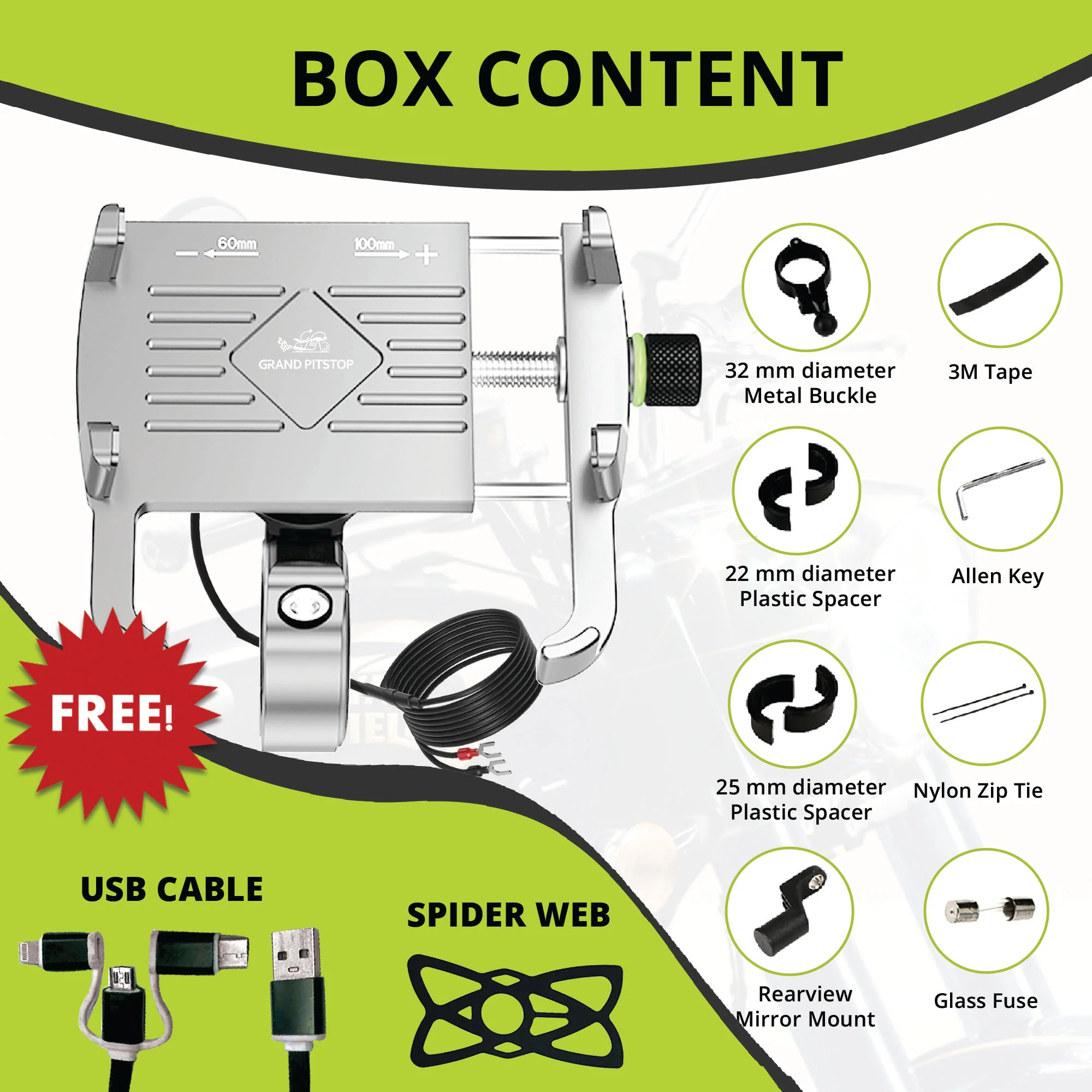 Claw with Jaw Grip Aluminium Mobile Holder with Charger - Silver - Image 3