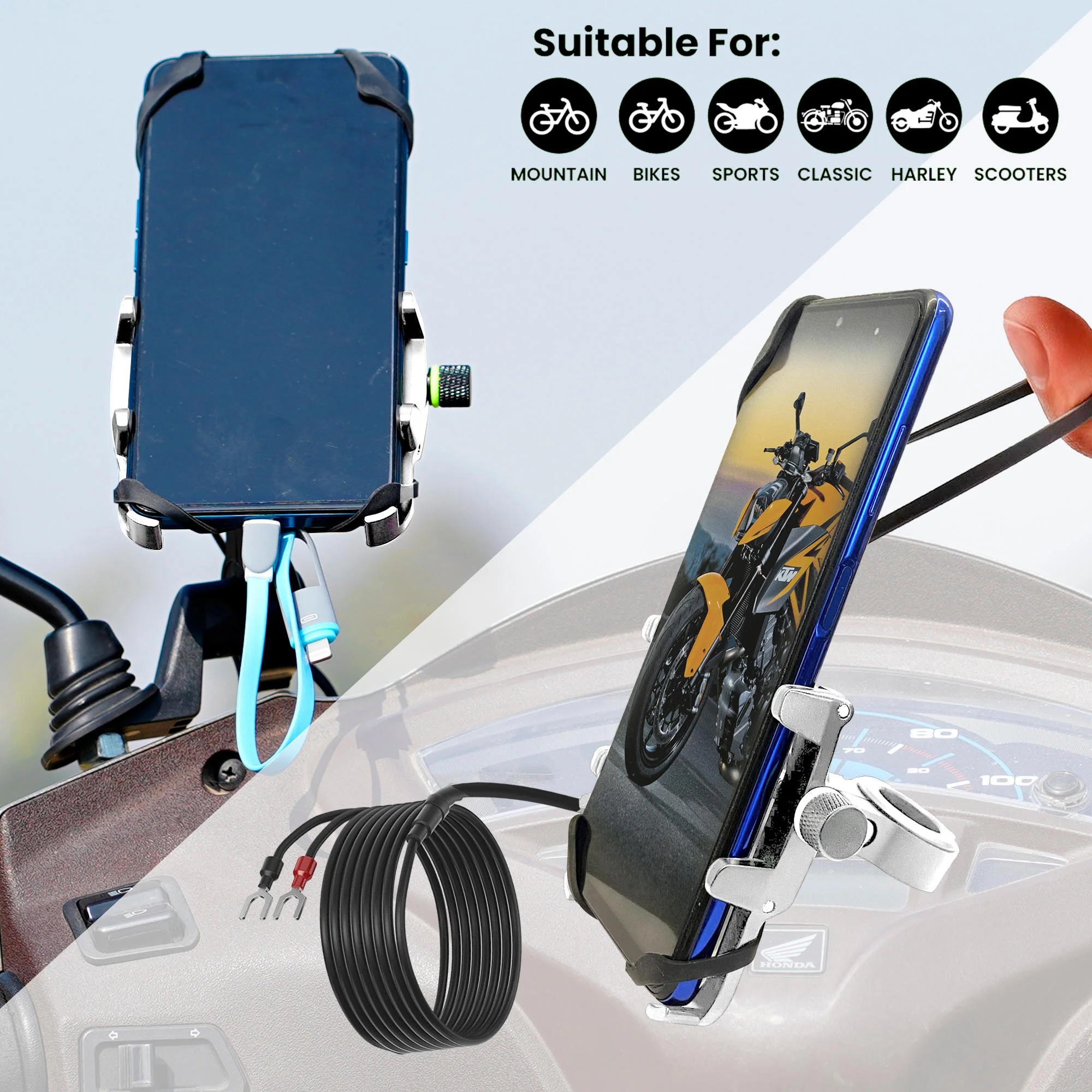Claw with Jaw Grip Aluminium Mobile Holder with Charger - Silver - Image 5