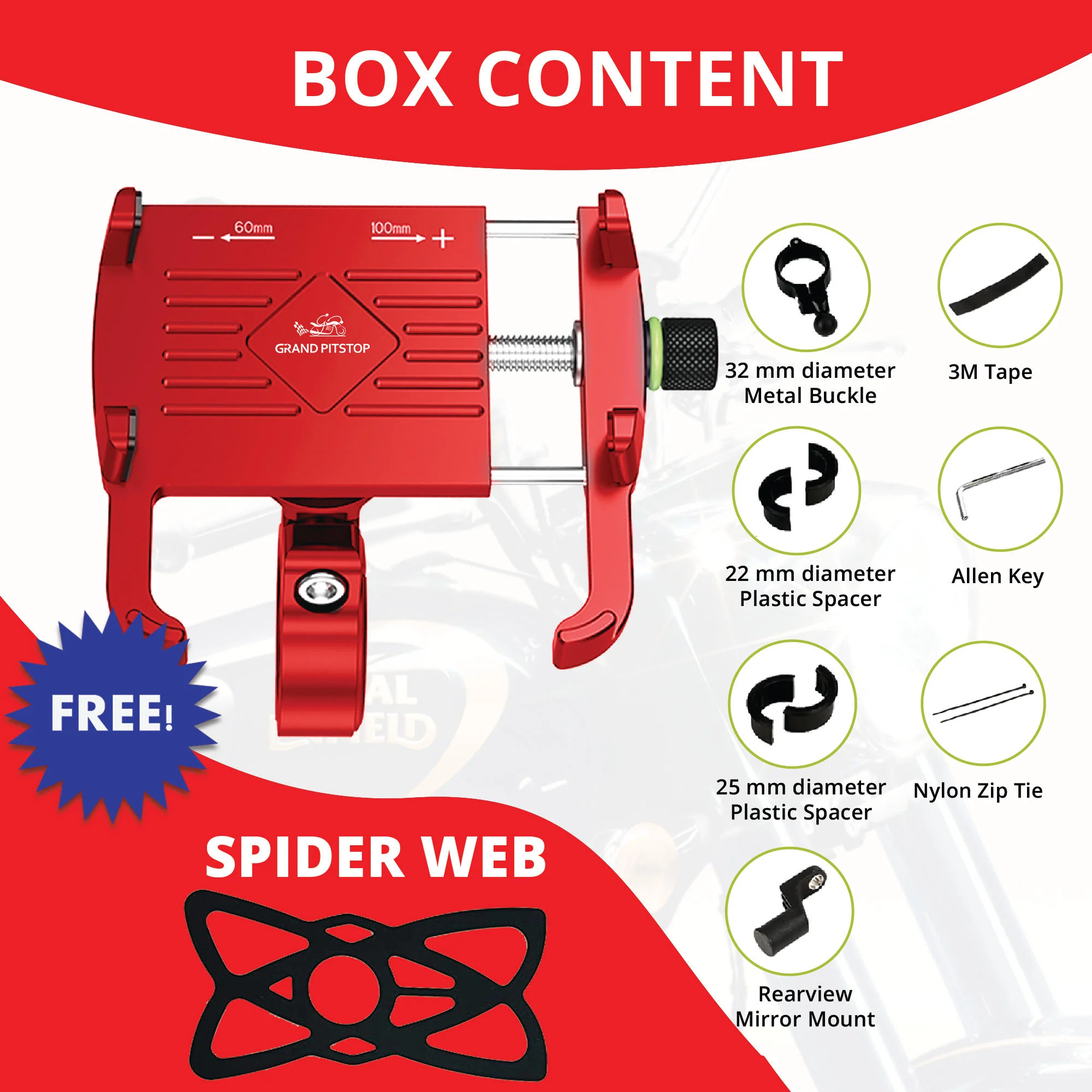 Claw with Jaw Grip Aluminium Mobile Holder without Charger - Red - Image 4
