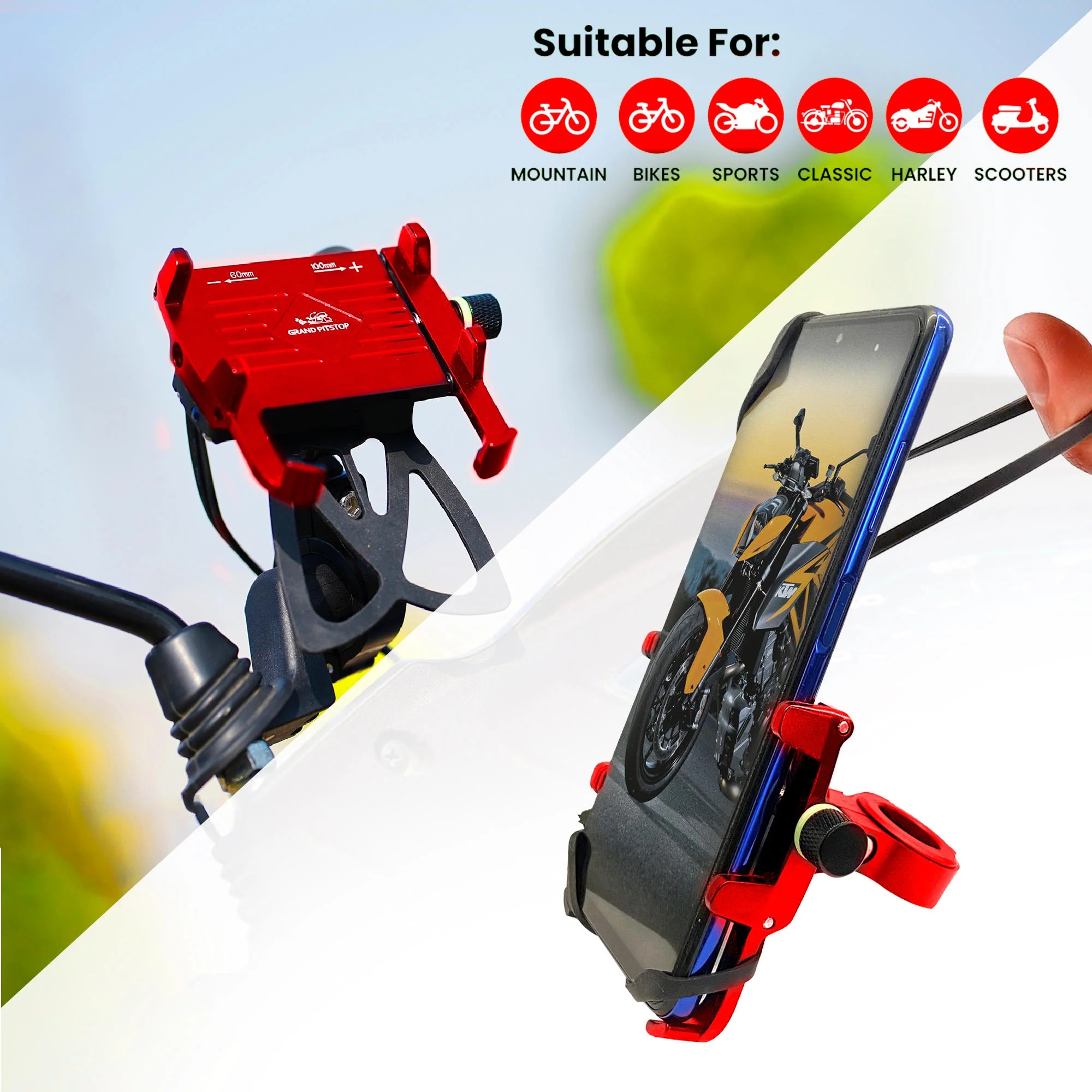 Claw with Jaw Grip Aluminium Mobile Holder without Charger - Red - Image 5