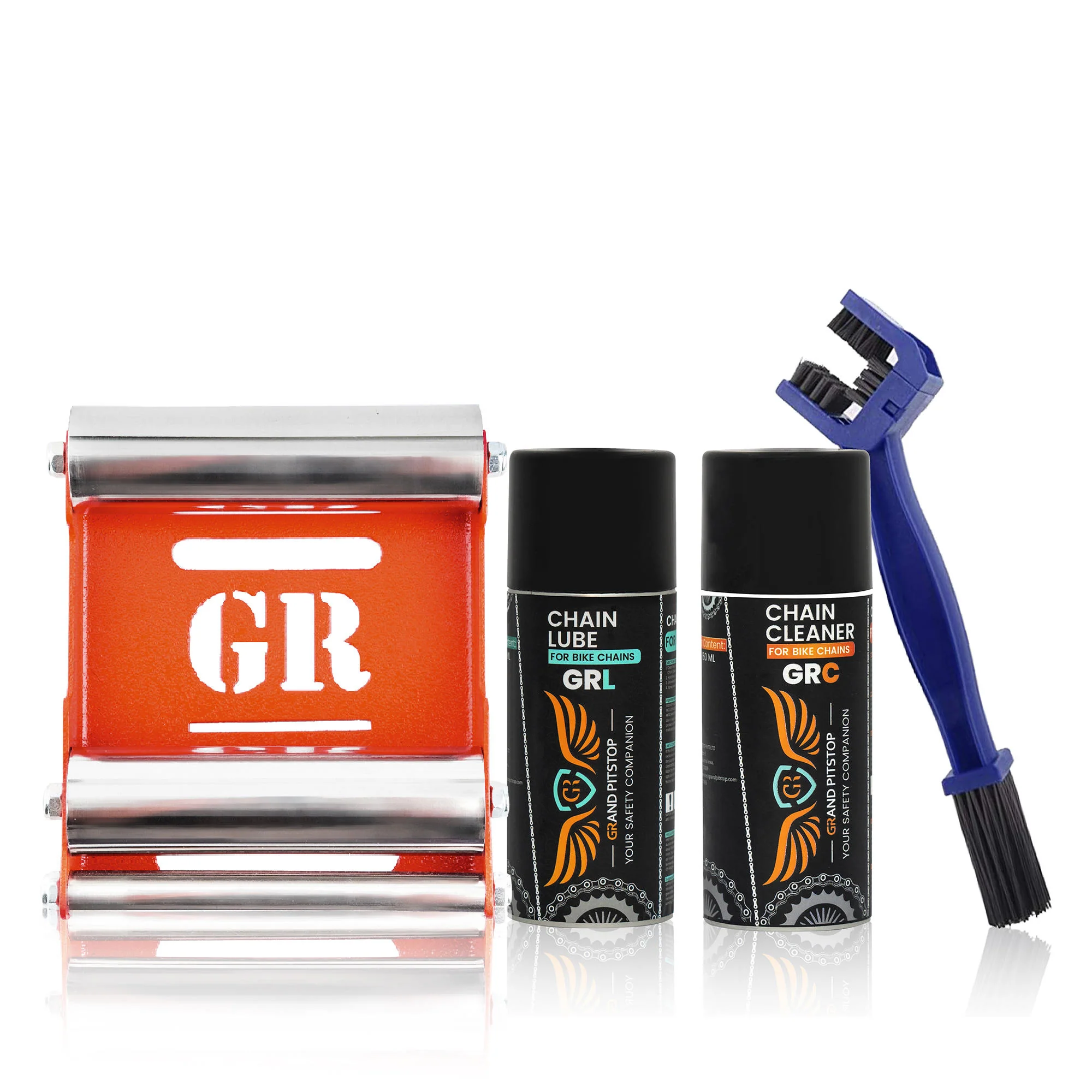 Combo of Chain Cleaning Brush & GR Chain Cleaner (160 ml) & GR Chain Lube (160 ml) & GRoller Medium