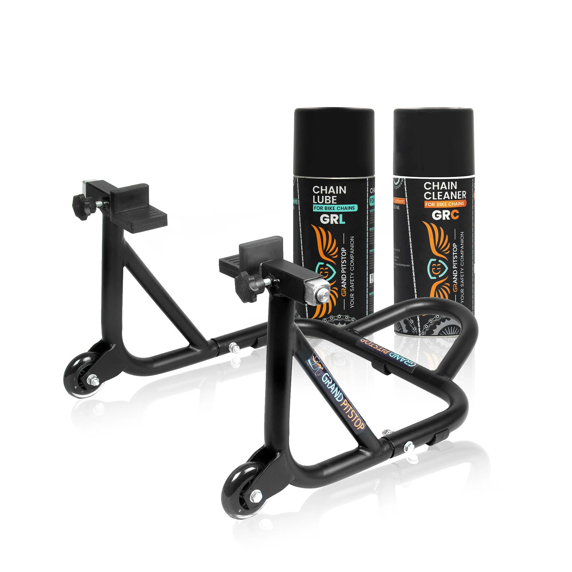 Combo of GR Chain Cleaner-160ml & GR Chain Lube-160ml & Dismantlable Paddock Stand - Black