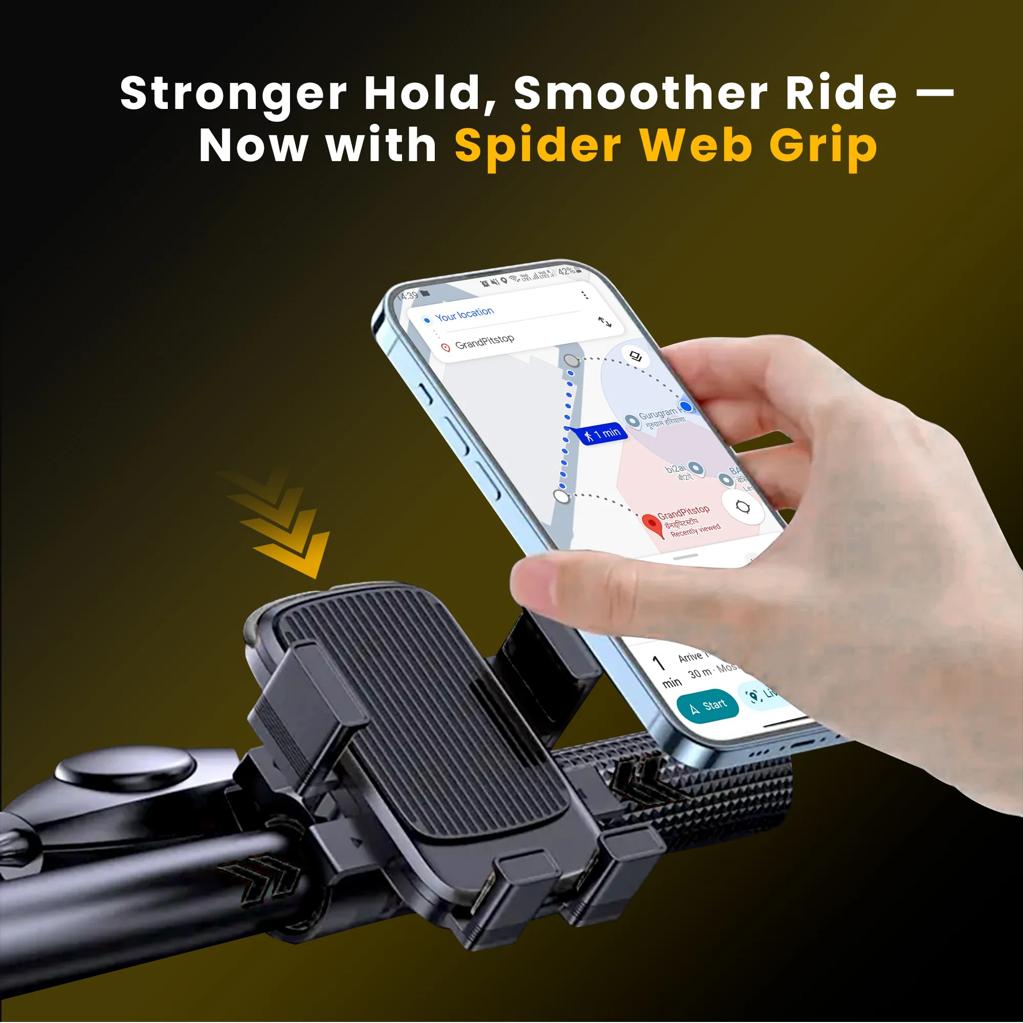 Cool Grip B3 Bike Handlebar Mobile Holder with One Click Locking - Black - Image 7