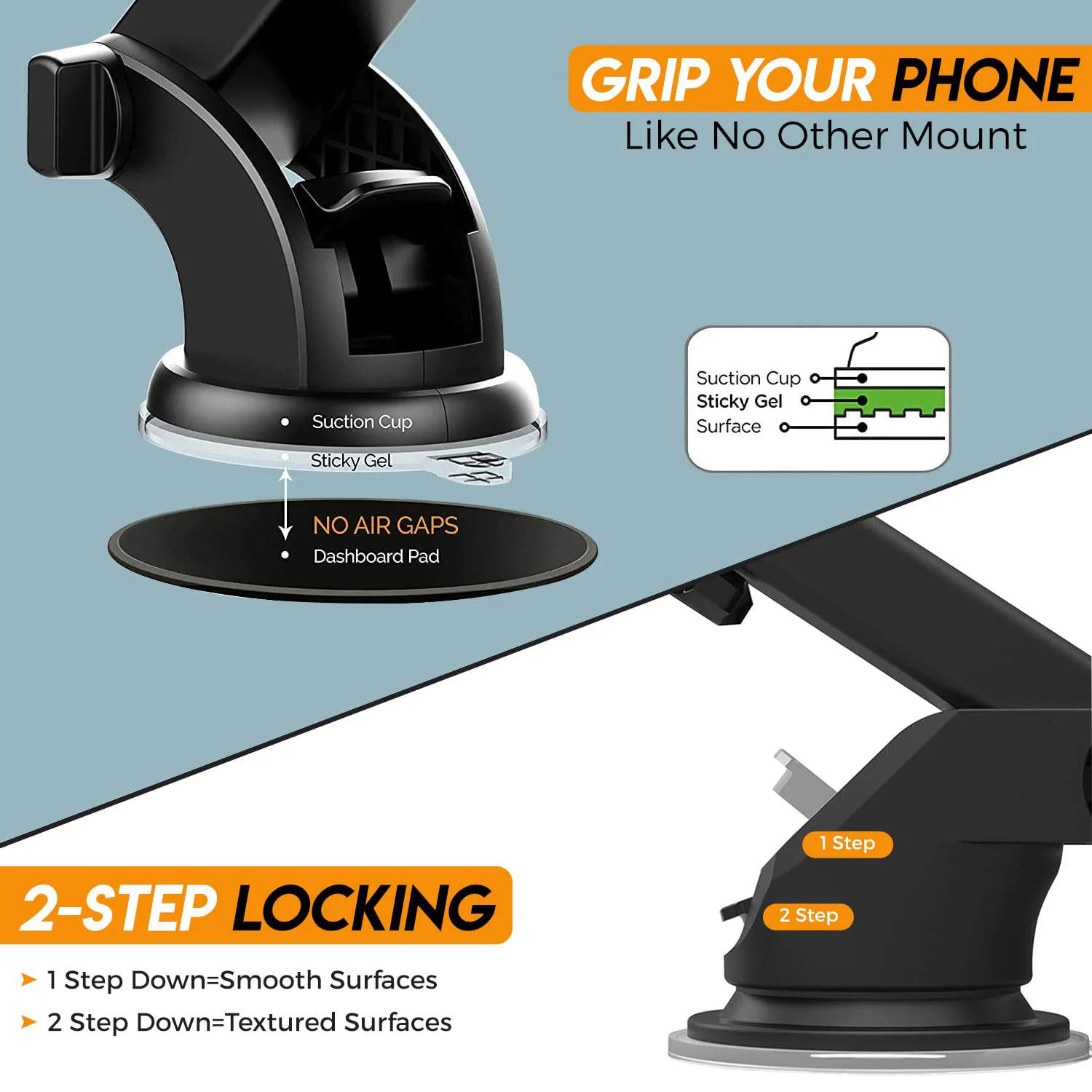 Cool Grip C1 Car Windshield/Dashboard Mobile Holder with One Click Locking - Black - Image 4