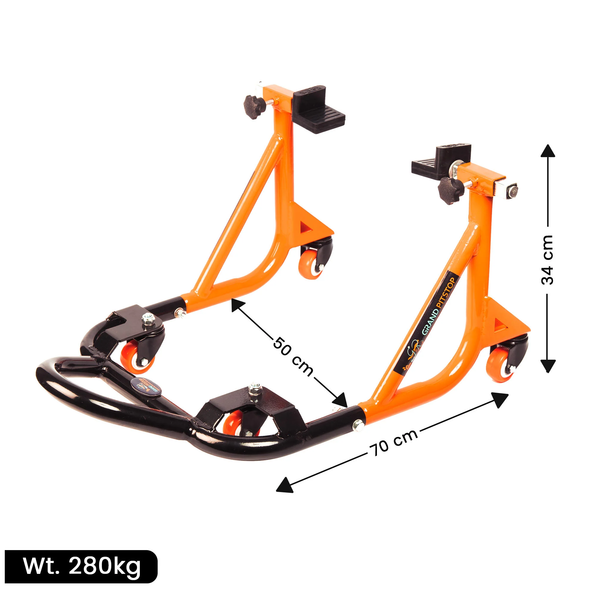 Dismantlable Rear Paddock Stand With 360 Rotation & Skate Wheels (Bike Wt upto: 280 kgs) - Black-Orange - Image 5