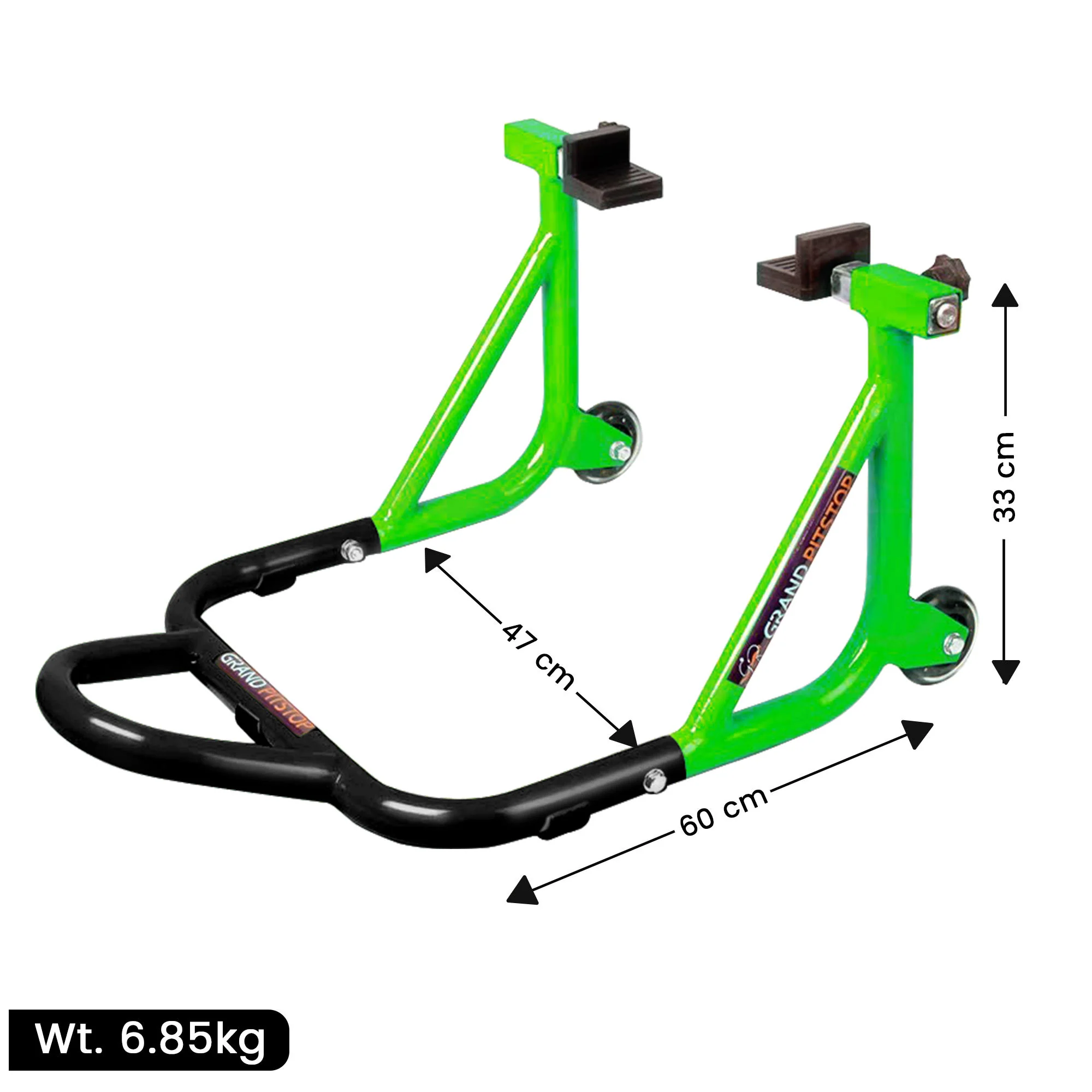 Dismantlable Rear Paddock Stand With Skate Wheels (Bike Wt upto: 450 kgs) - Black-Green - Image 4