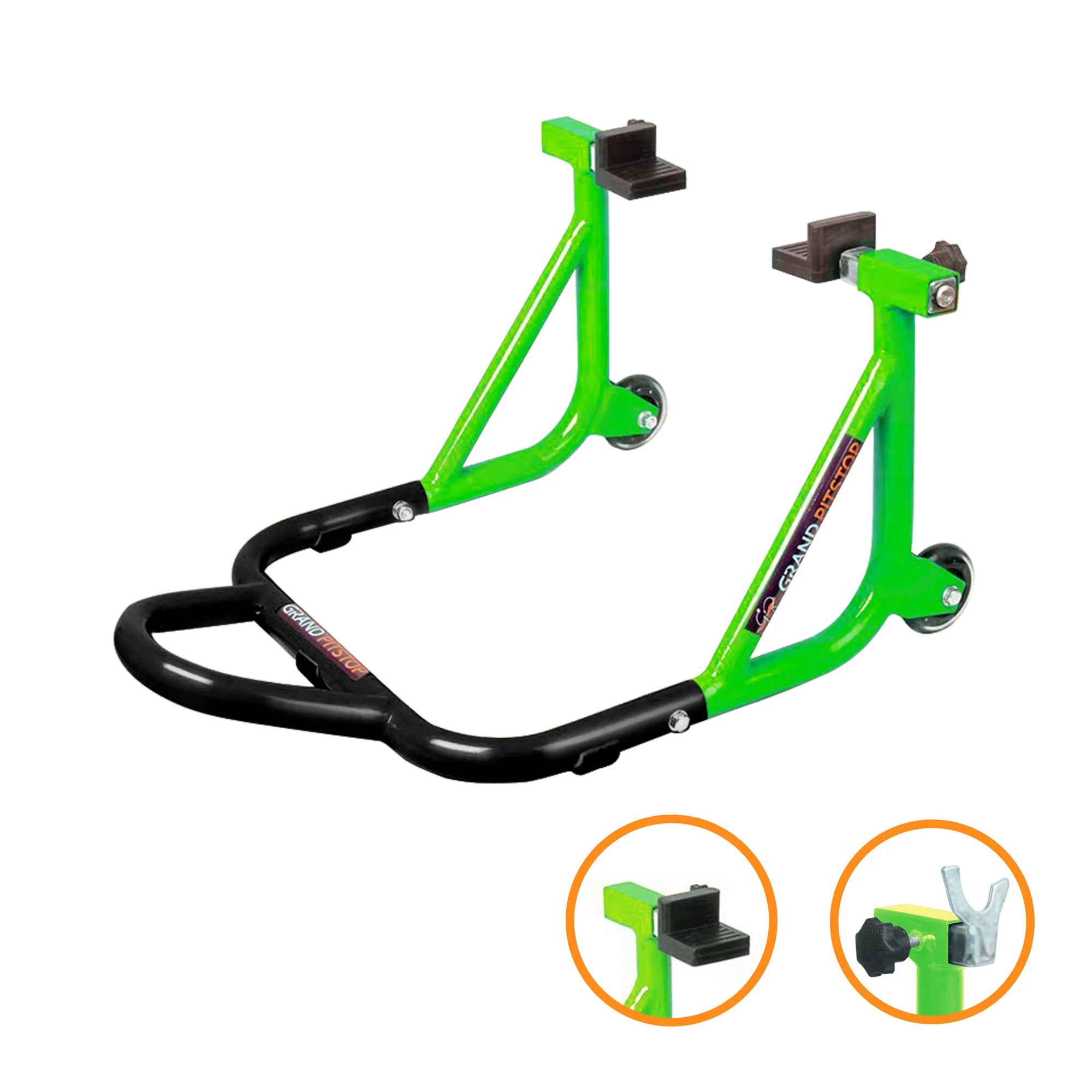 Dismantlable Rear Paddock Stand With Skate Wheels (Bike Wt upto: 450 kgs) - Black-Green - Image 5