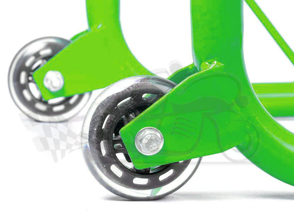 Dismantlable Rear Paddock Stand With Skate Wheels (Bike Wt upto: 450 kgs) - Black-Green - Image 7