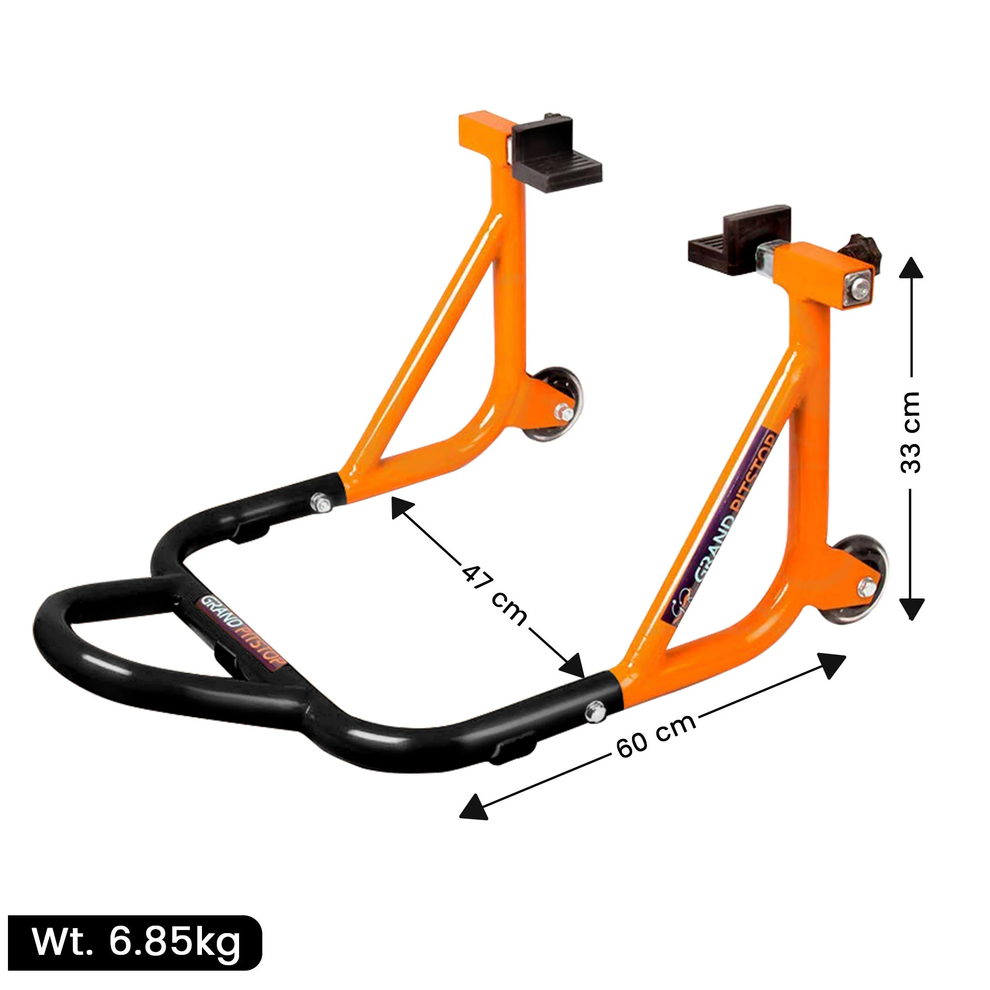 Dismantlable Rear Paddock Stand & Skate Wheels (Bike Wt upto: 450 kgs) - Black-Orange - Image 5