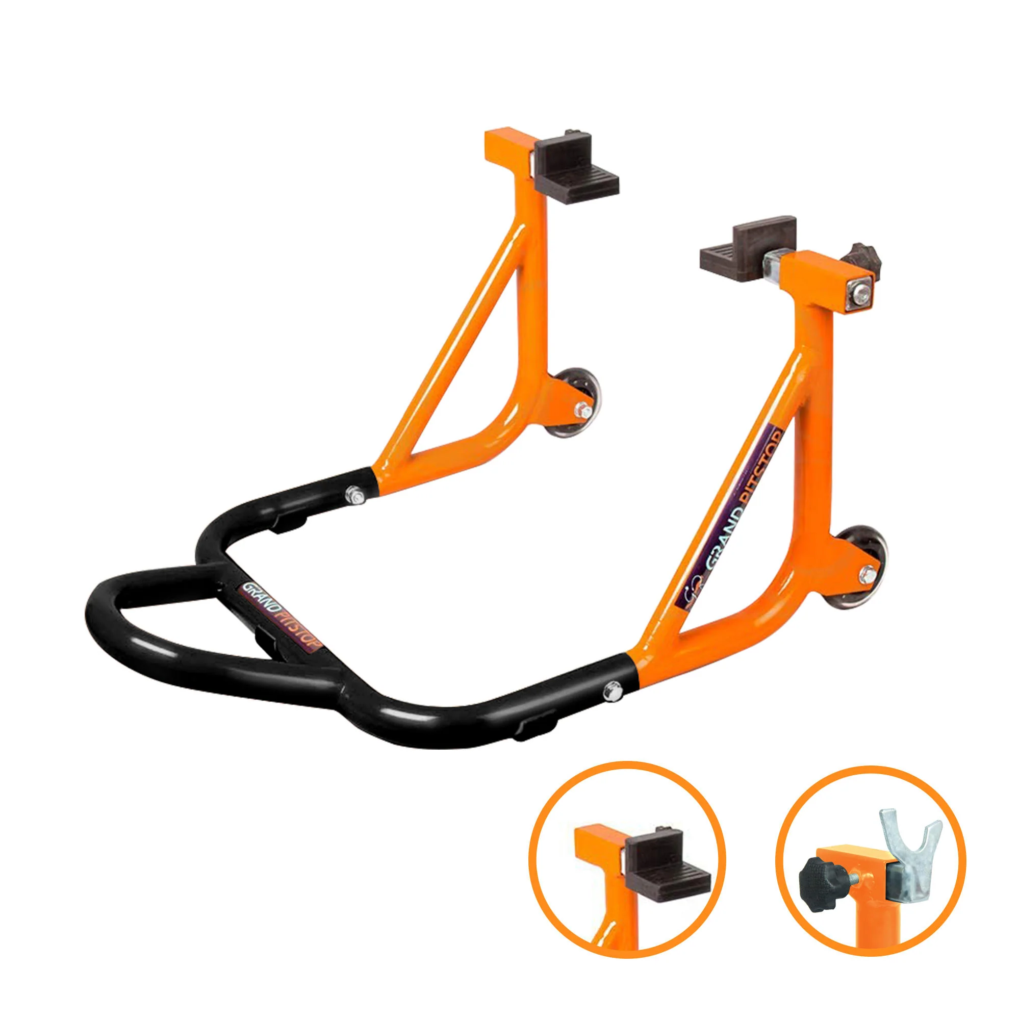 Dismantlable Rear Paddock Stand & Skate Wheels (Bike Wt upto: 450 kgs) - Black-Orange - Image 6