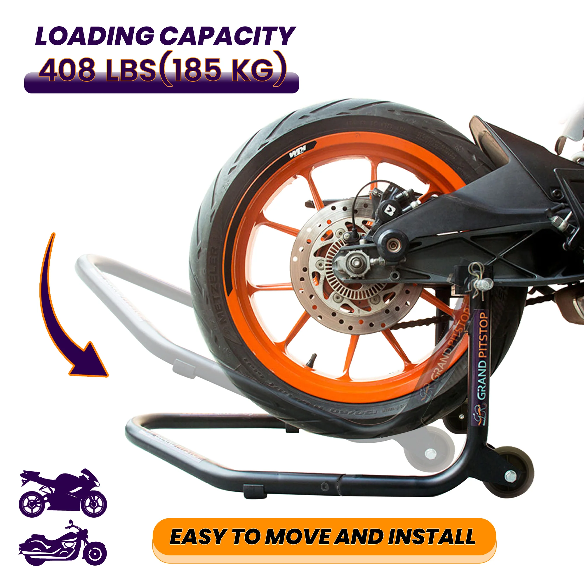 Dismantlable Rear Paddock Without Skate Wheels (upto 185 kg) - Black - Image 3