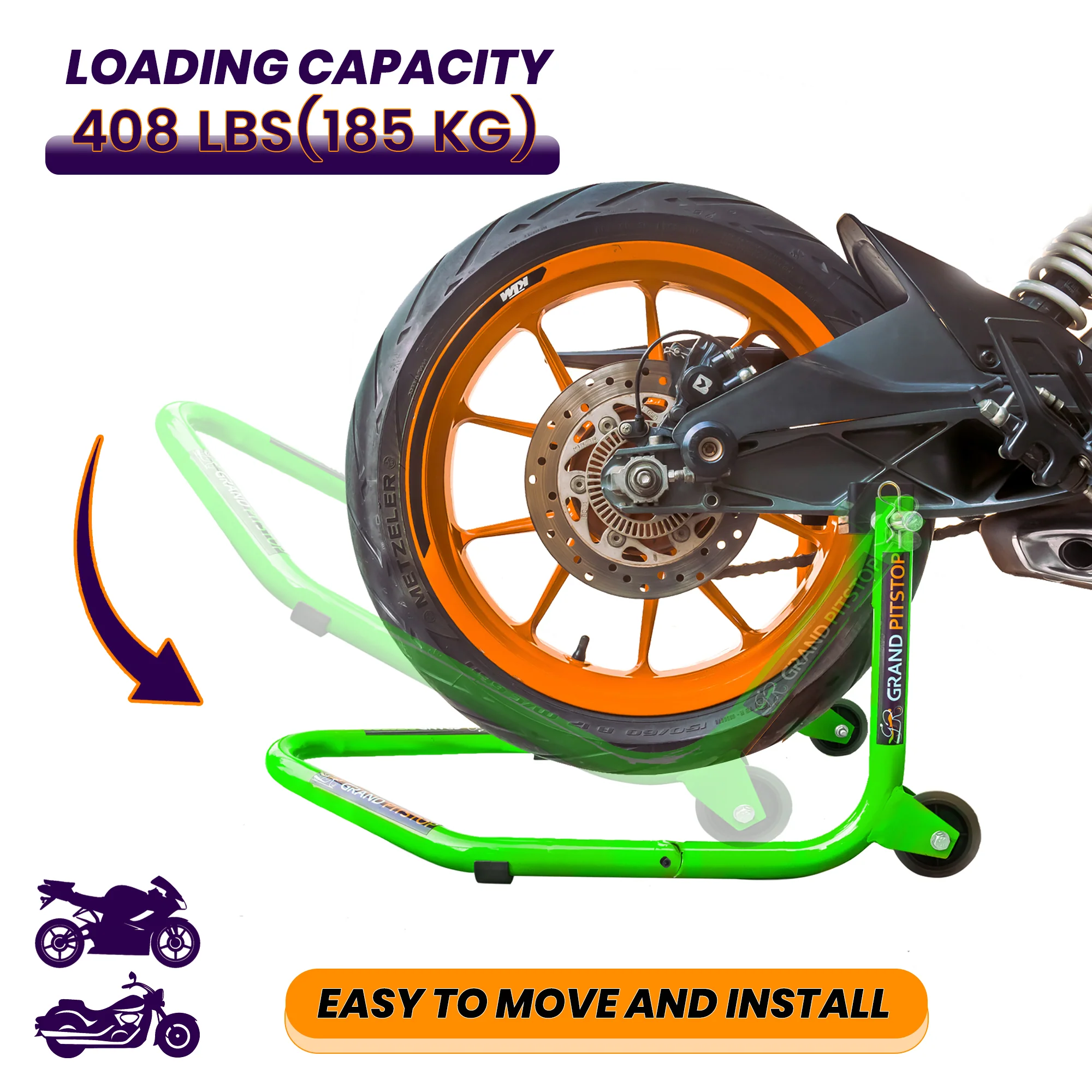 Dismantlable Rear Paddock Without Skate Wheels (upto 185 kg) - Green - Image 3