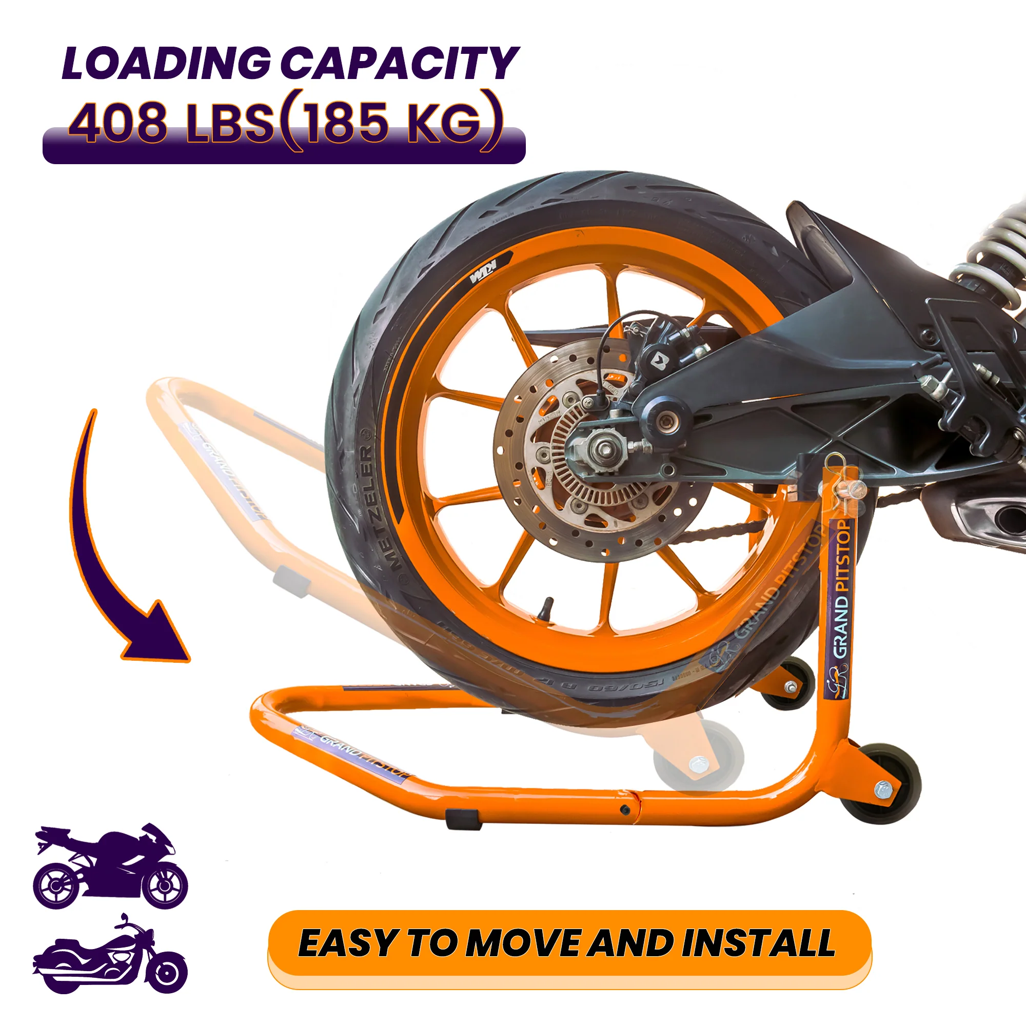 Dismantlable Rear Paddock Without Skate Wheels (upto 185 kg) - Orange - Image 3