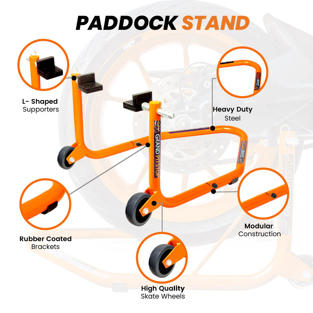 Dismantlable Rear Paddock Without Skate Wheels (upto 185 kg) - Orange - Image 4