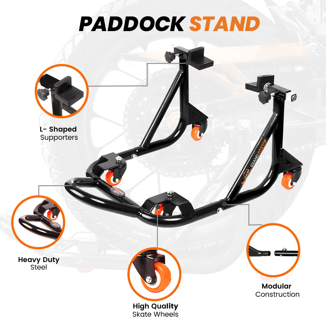 Dismantlable Rear Paddock Stand With 360 Rotation & Skate Wheels (Bike Wt upto: 280 kgs) - Black - Image 7