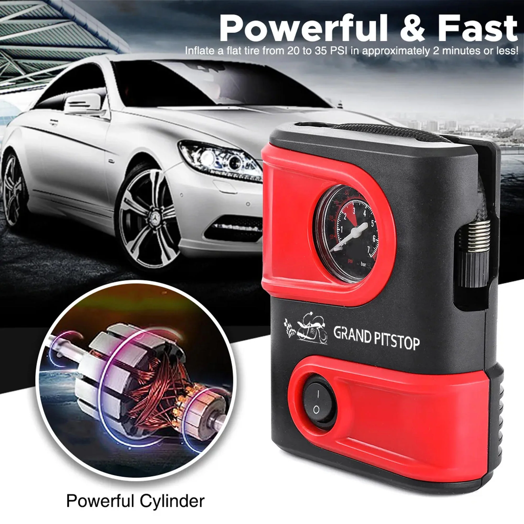 Electric Tire Inflator Air Compressor Pump for Car, Motorcycle, Balls and Mattress - Red - Image 3