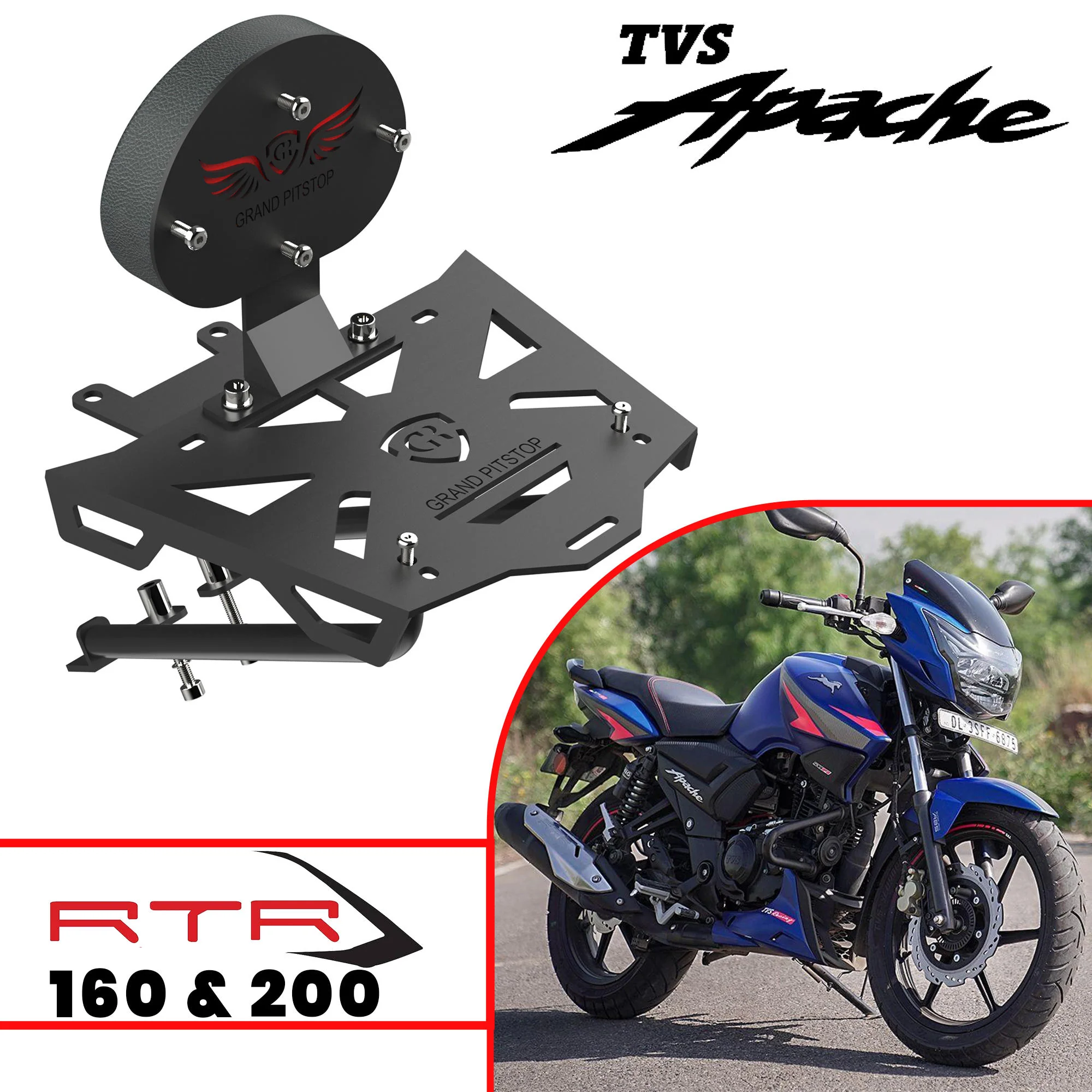 Extended Top Rack without backrest for TVS Apache 160/200 - Black (Backrest not include)