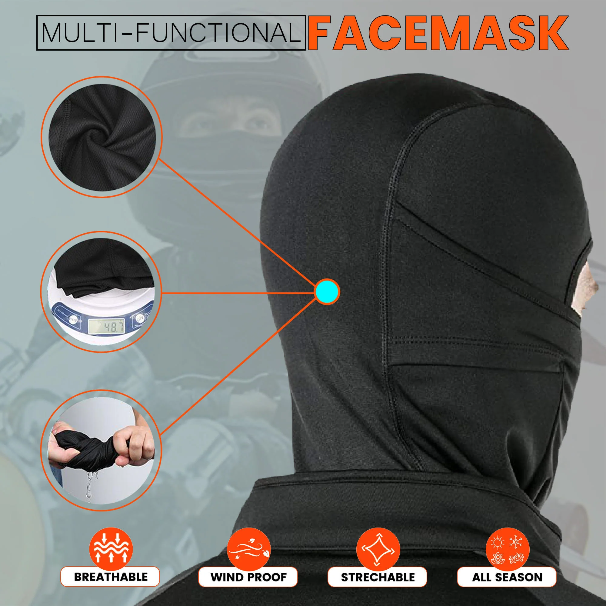 Face Mask for Bike, Ski, Cycling, Running, Hiking - Black - Image 4