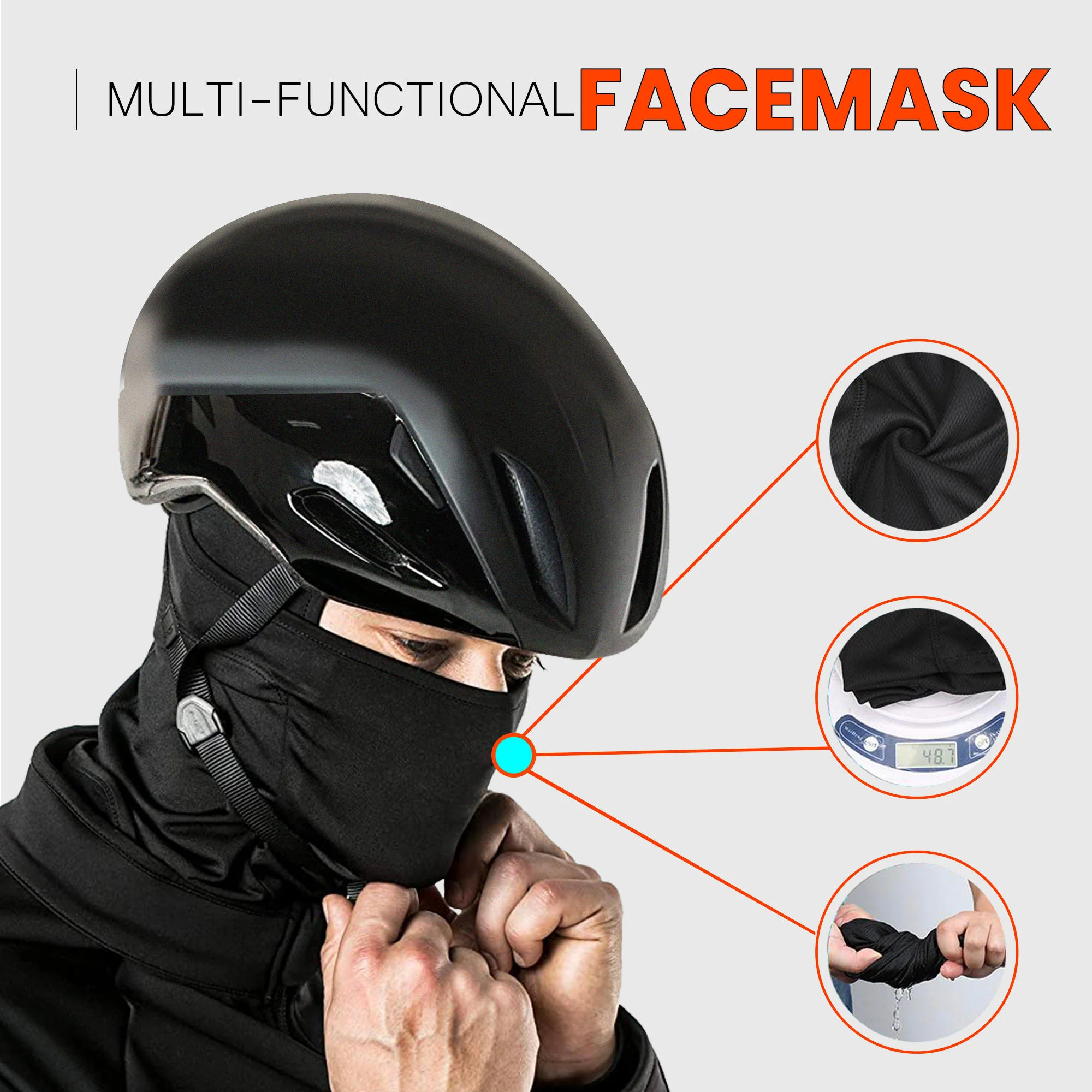 Face Mask for Bike, Ski, Cycling, Running, Hiking - Black & Orange - Image 4