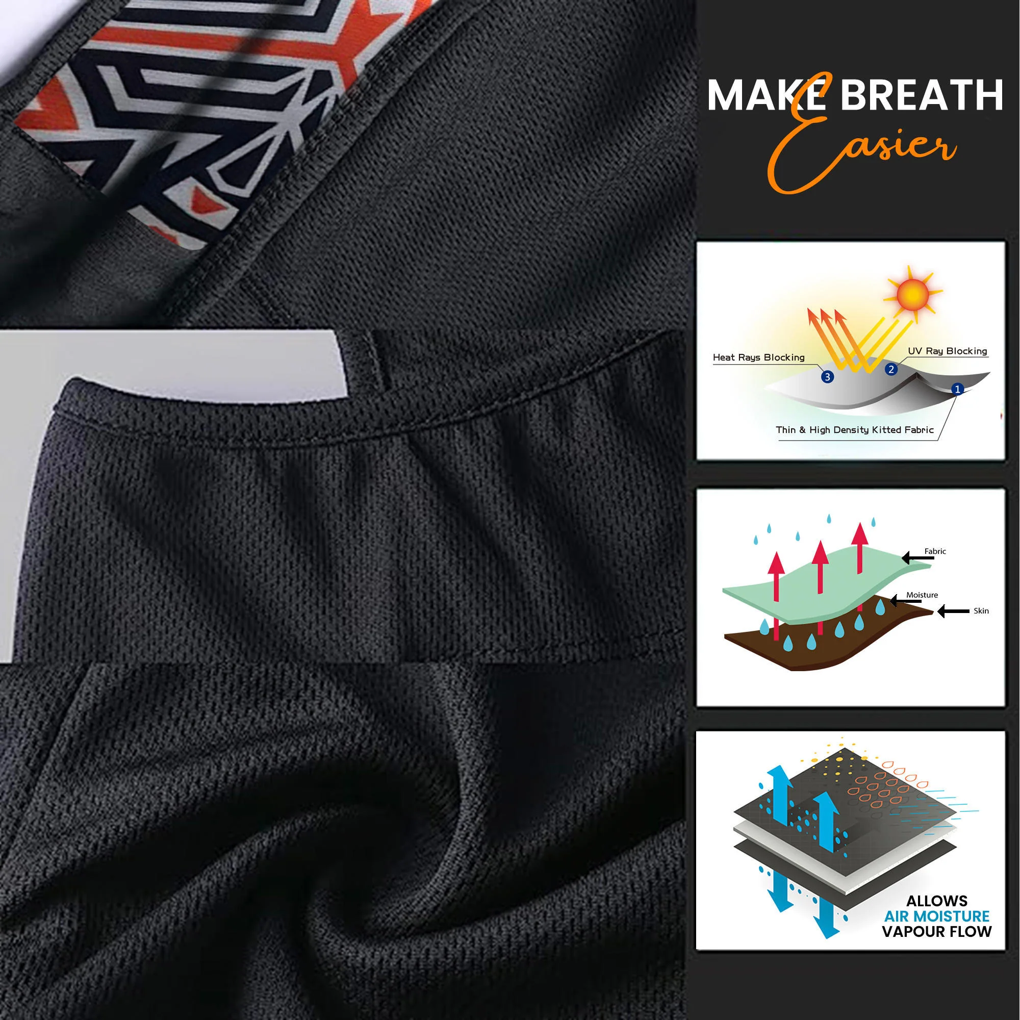 Face Mask for Bike, Ski, Cycling, Running, Hiking - Black & Orange - Image 5