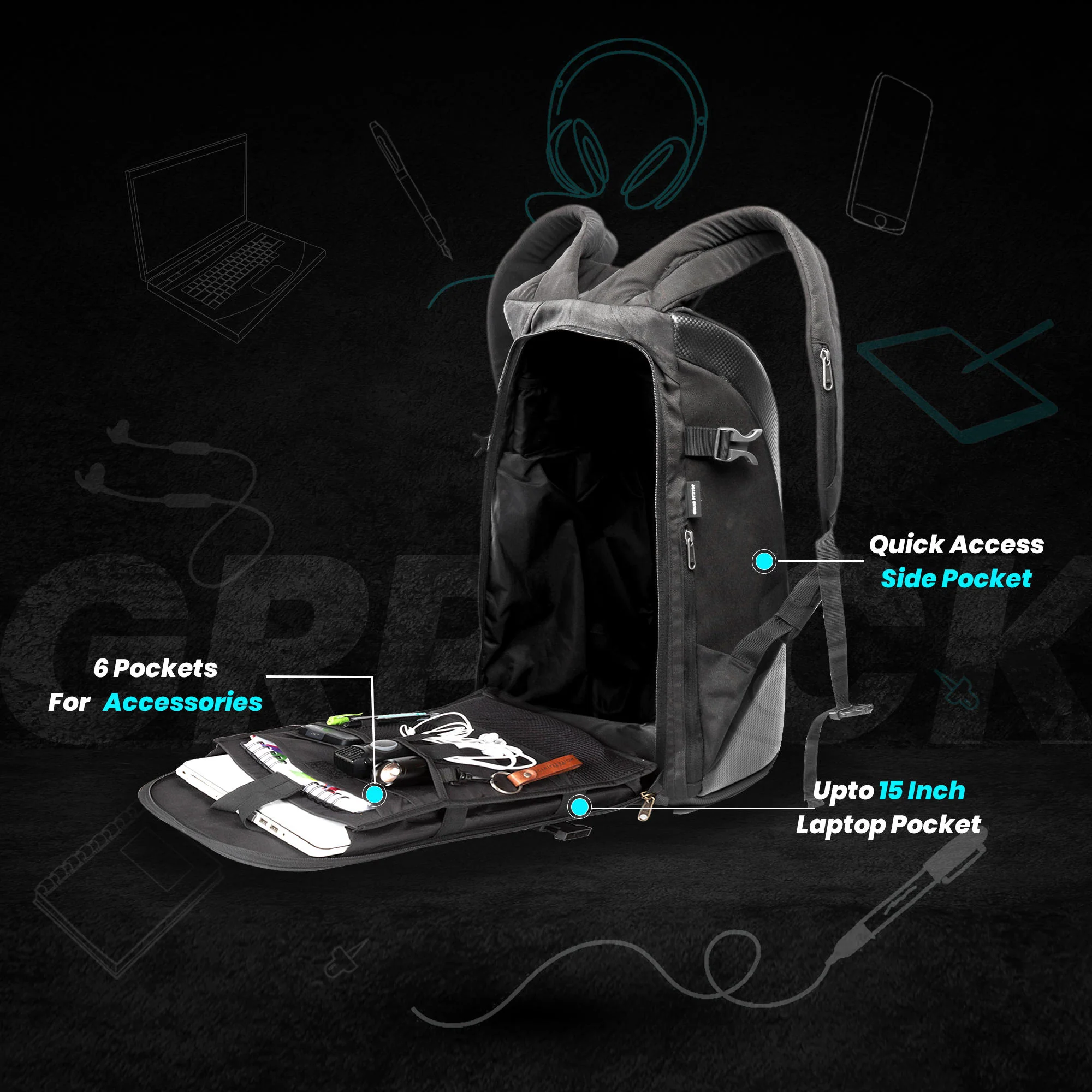 GR Pack Anti Theft 25l Backpack - Matte Black - Image 4