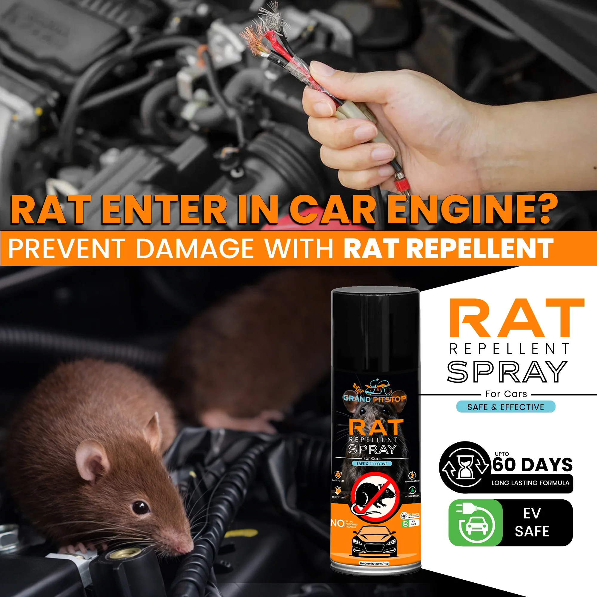 GRAND PITSTOP Rat Repellent Spray for Cars 200 ml | Non-Toxic Rodent Repeller for Car Engine Bay & Interior | Long-Lasting Protection | Easy Spray Application - Image 3