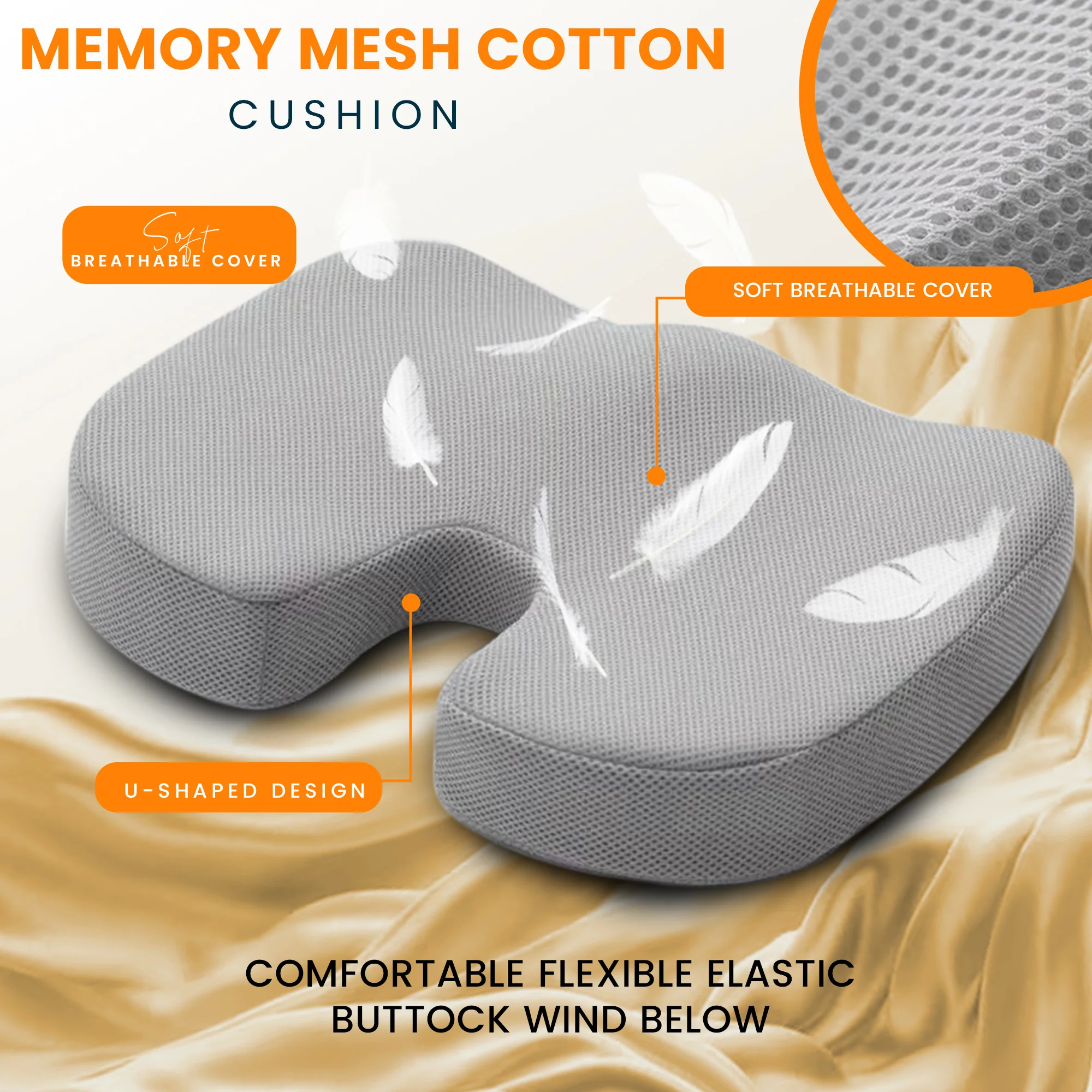 GRAND PITSTOP Ultimate Pro Seat Cushion (High Density) for Hip | Tailbone | Coccyx | Sciatica Pain Relief | Contoured Cushion for Office/Home Chairs/Car Seats | Up to 100 Kg (Grey Mesh) - Image 4